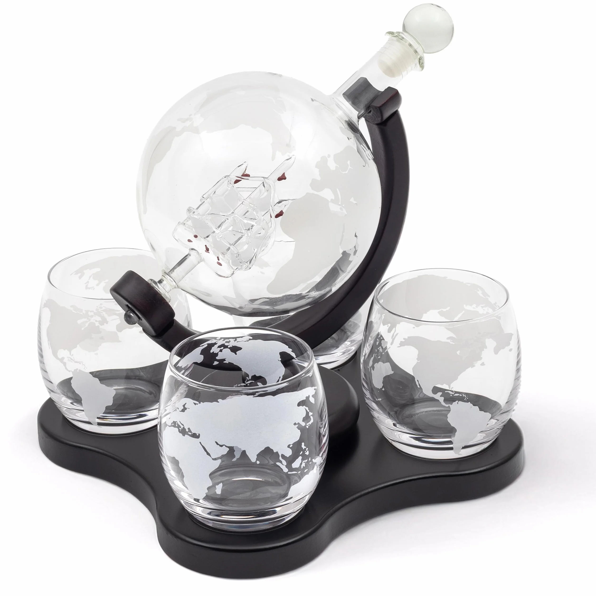 Hanseküche Zestaw karafki do whisky – globus dekanter 900 ml z 4 szklankami do whisky – elegancki zestaw dekanterów do whisky dla mężczyzn – pomysł na prezent na urodziny, Dzień Ojca lub Boże
