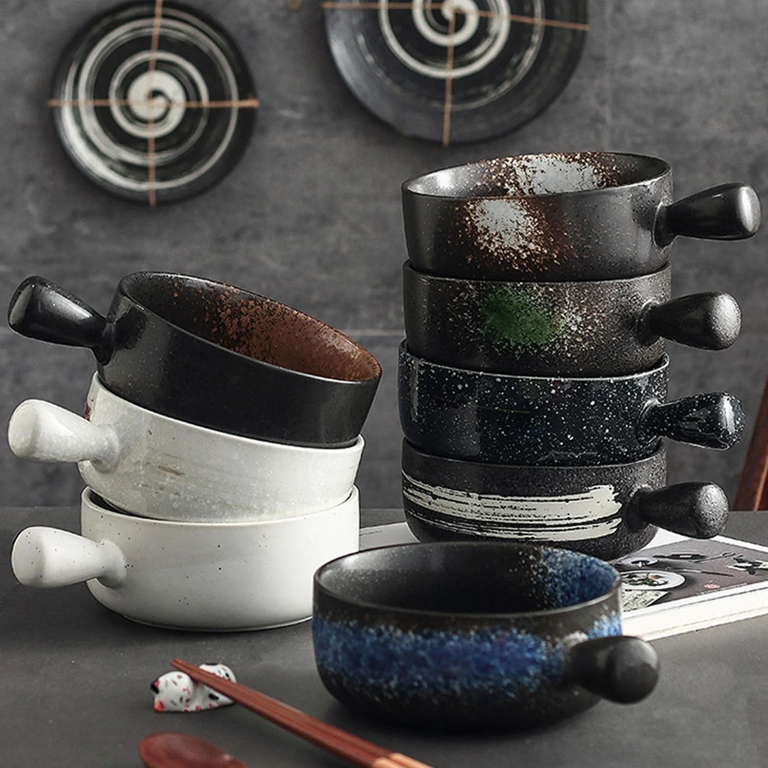 Miski do zupy z uchwytem, ceramiczna miska na zupę cebulową, nadaje się do kuchenki mikrofalowej i piekarnika (D, 737.1 g), BL-SP-129