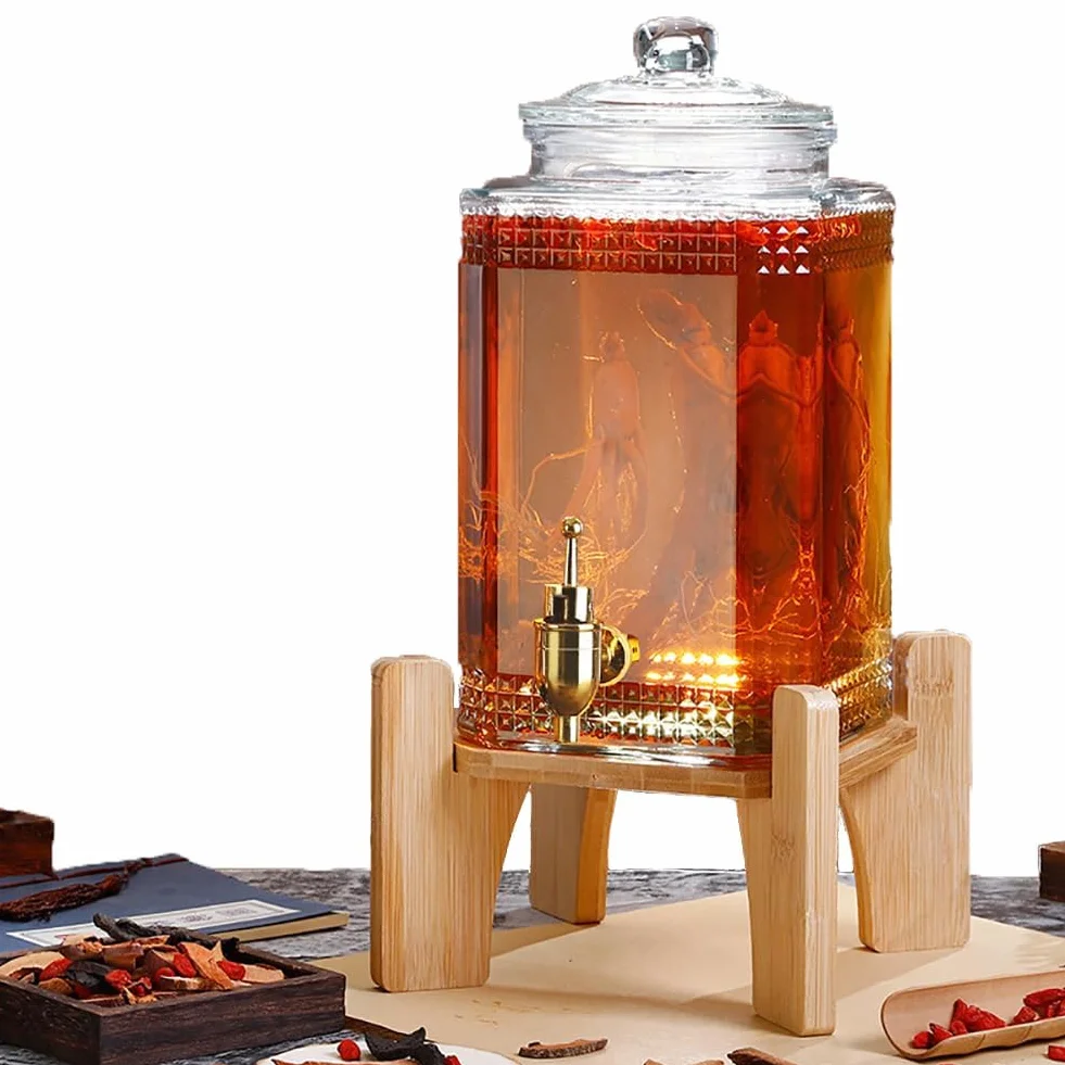 Szklany dozownik napojów, dystrybutor wody 3 l/5 l/7,5 l z kranem i pokrywką, butelka zimnej wody, dozownik napojów, słoiki z lemoniadą po piwie, pojemnik na napoje sokowe do biura kempingowego 5L A