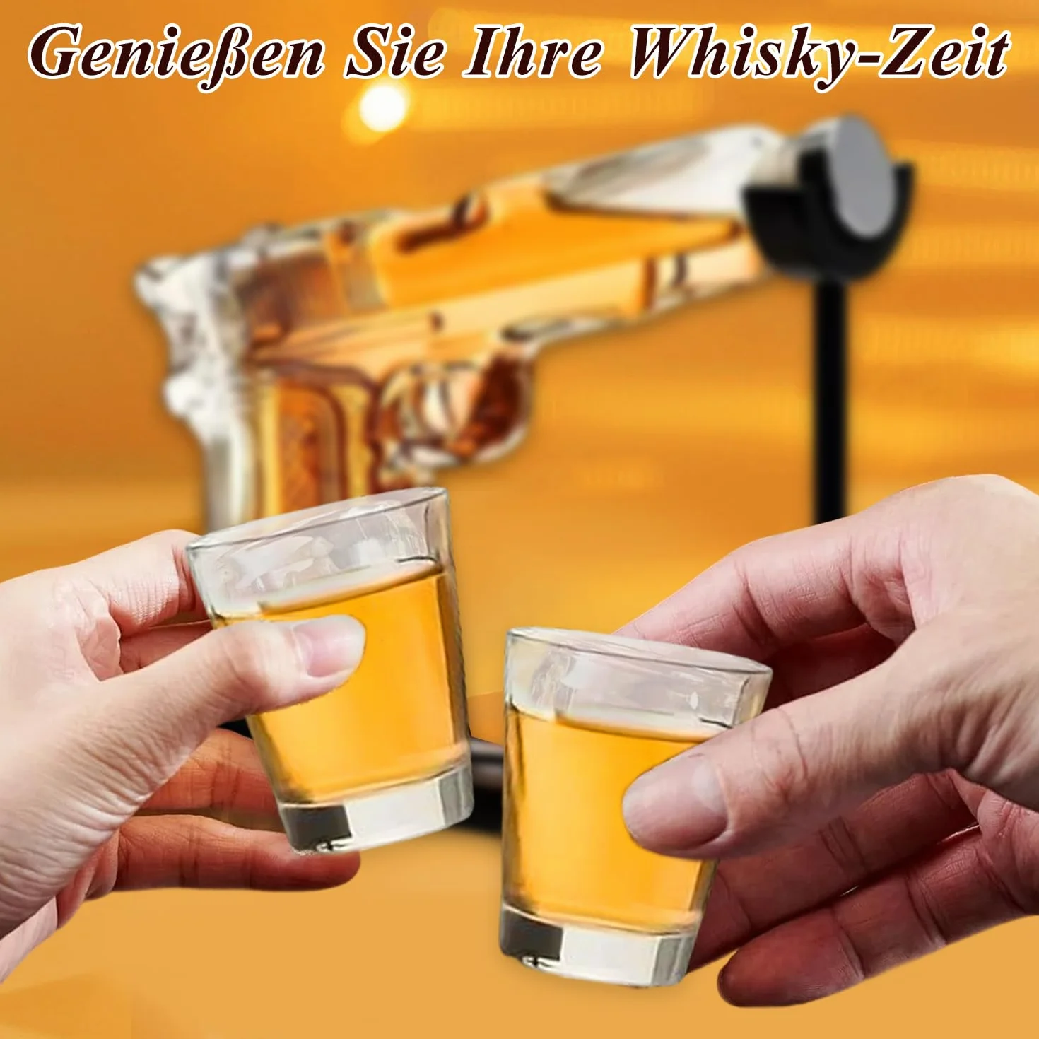 Gun Karafka do whisky, zestaw do dekanterów do whisky, z 2 szklankami, zabawny prezent na Dzień Ojca dla mężczyzn, taty, przyjaciela, męża, na urodziny, pomysł na prezent