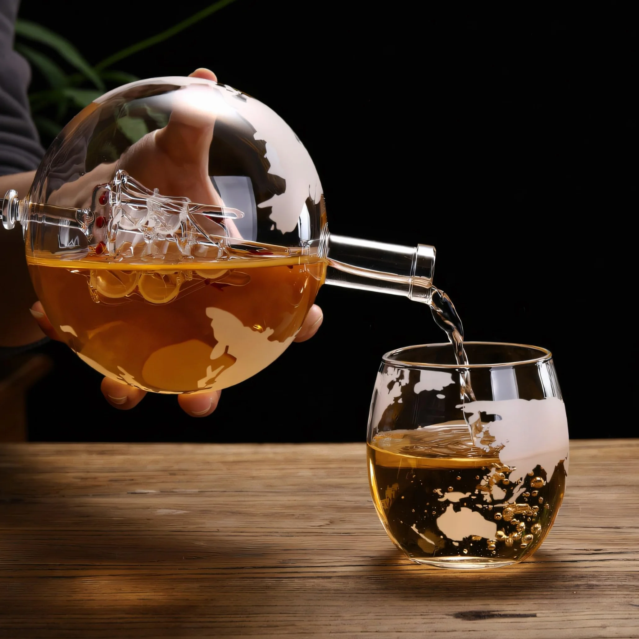 Retoo Zestaw karafki do whisky, globus, dekanter z dwiema szklankami whisky, zestaw prezentowy, prezent urodzinowy, prezent dla mężczyzn, akcesoria do alkoholu, 850 ml, 9 kamieni do whisky, szczypce