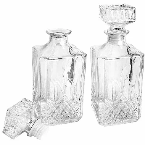 Ideen mit Herz karafka szklana ELEGANCE | Dekanter | 2 sztuki | 9 cm x 9 cm x 23 cm (w tym zamknięcie) | 900 ml | Idealna na whiskey, koniak, likier, karafka do whisky