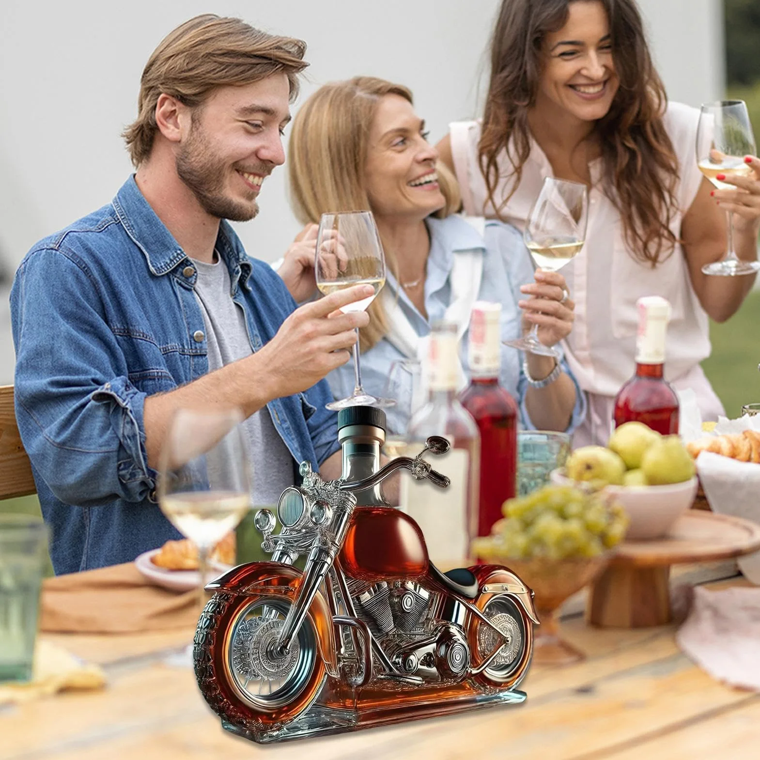Elegancka karafka do wina, butelka napowietrzająca motocykla, stylowa ekspozycja, szklana konstrukcja w kształcie vintage, akcesoria do serwowania alkoholu, dekoracja kuchni domowej, restauracji, baru