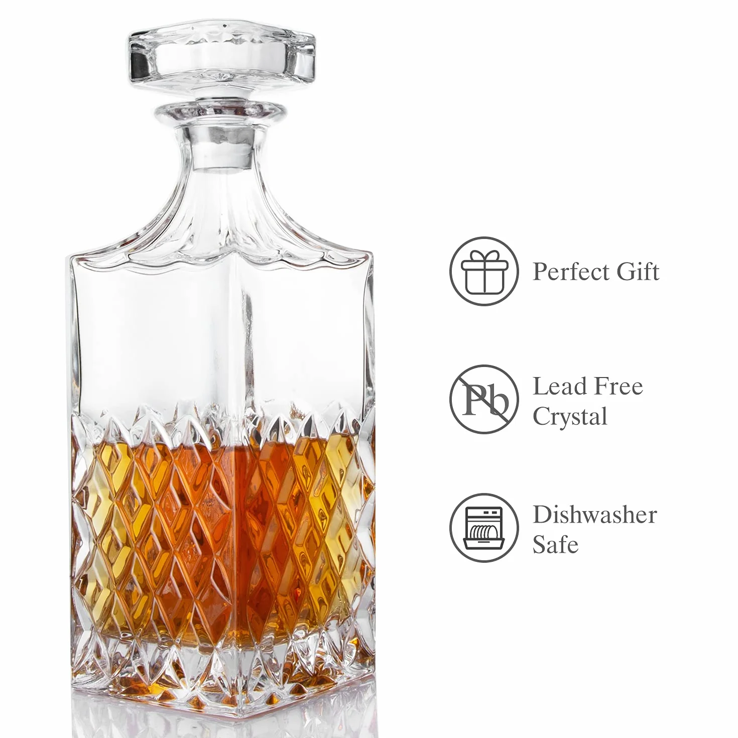 Karafka do whisky, 849 ml, nieołowiowa kryształowa karafka z korkiem w pudełku upominkowym
