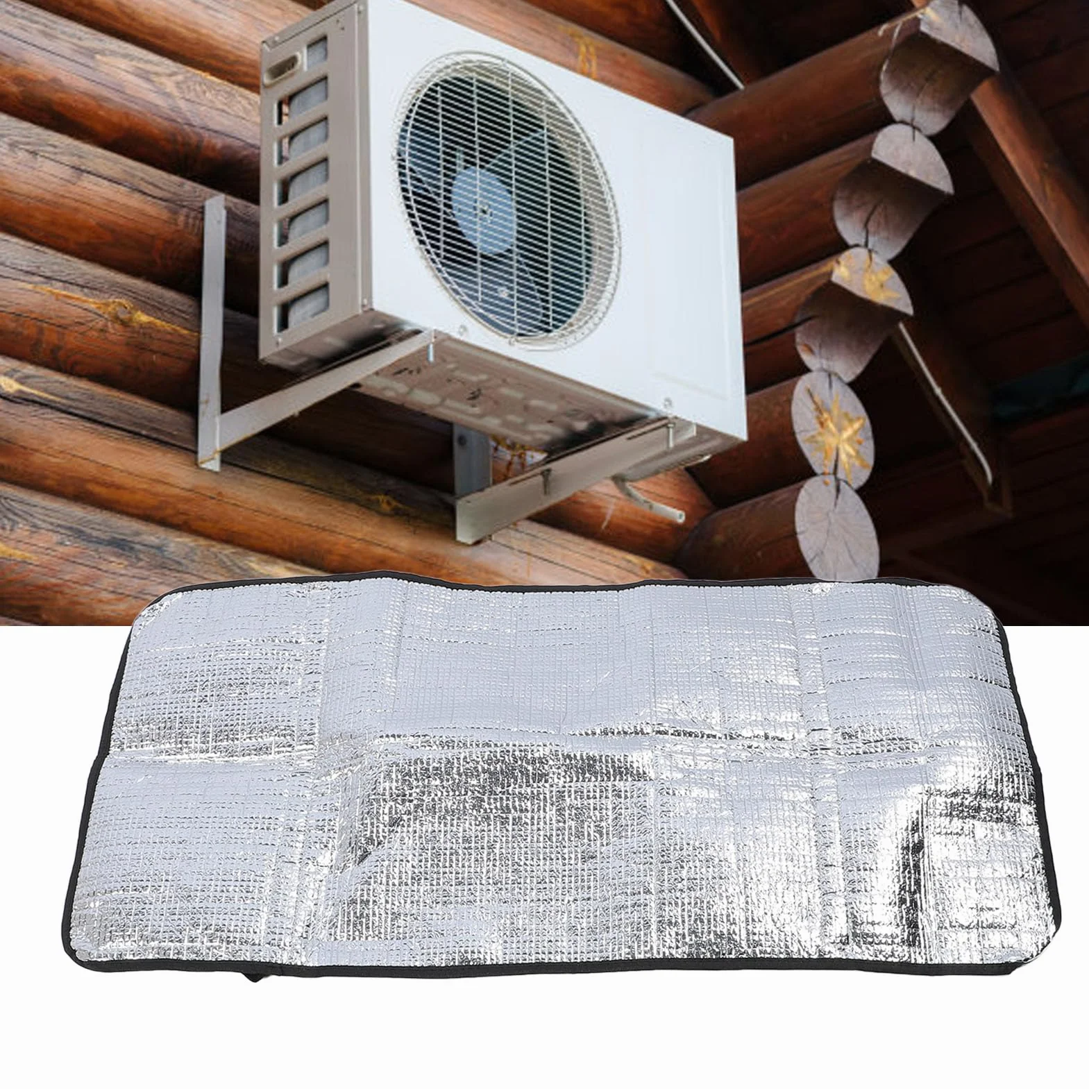 Pokrowiec Ochronny na Klimatyzator, Pokrowiec Ochronny z Haczykami Wodoodporna, Pyłoszczelna Kompozytowa Folia Aluminiowa Klimatyzator Osłona Przeciwsłoneczna Łatwy Przepływ