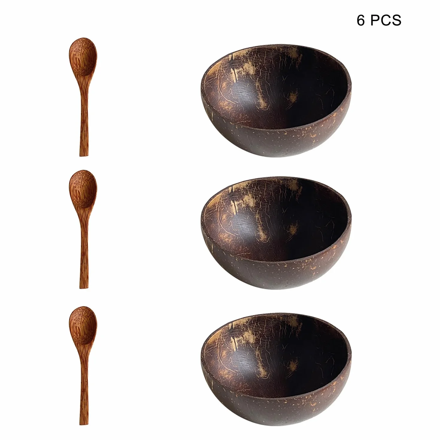 Ręcznie robione skorupki kokosowe, 3-częściowy zestaw misek ze skorupek kokosowych, Coconut bowls set, Smoothie Bowl, miski bez plastiku z łyżeczkami, idealne jako miska do musli, wegańskie