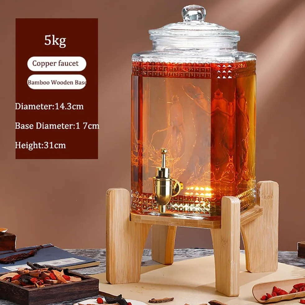 Szklany dozownik napojów, dystrybutor wody 3 l/5 l/7,5 l z kranem i pokrywką, butelka zimnej wody, dozownik napojów, słoiki z lemoniadą po piwie, pojemnik na napoje sokowe do biura kempingowego 5L A
