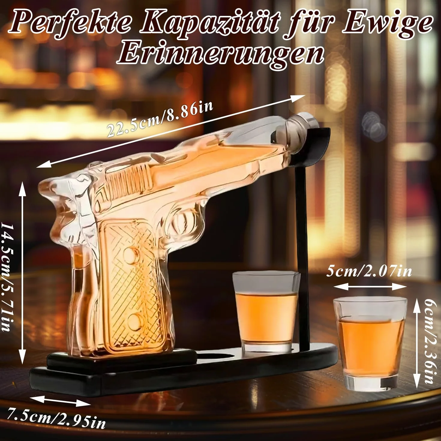 Gun Karafka do whisky, zestaw do dekanterów do whisky, z 2 szklankami, zabawny prezent na Dzień Ojca dla mężczyzn, taty, przyjaciela, męża, na urodziny, pomysł na prezent