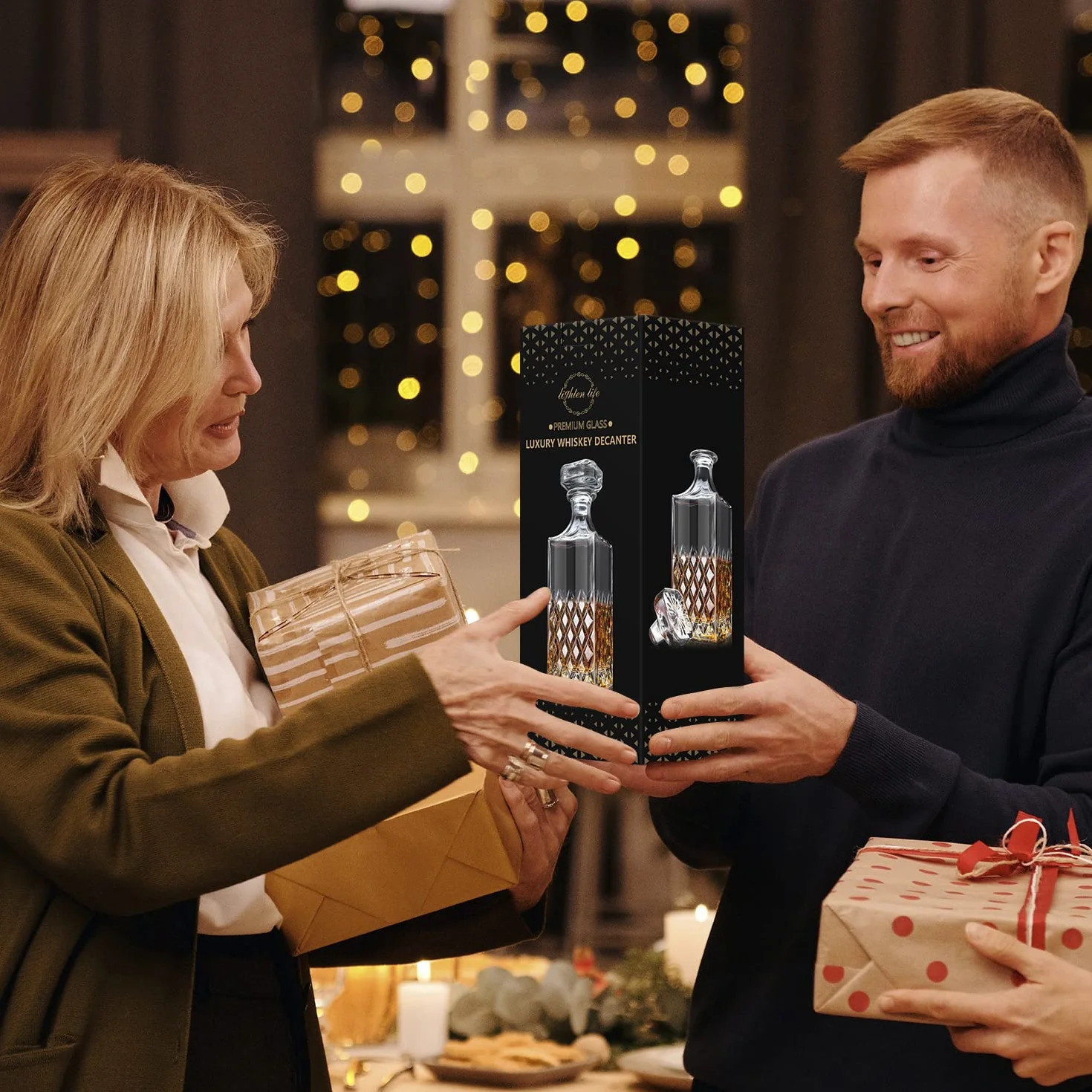 Karafka do whisky, 849 ml, nieołowiowa kryształowa karafka z korkiem w pudełku upominkowym