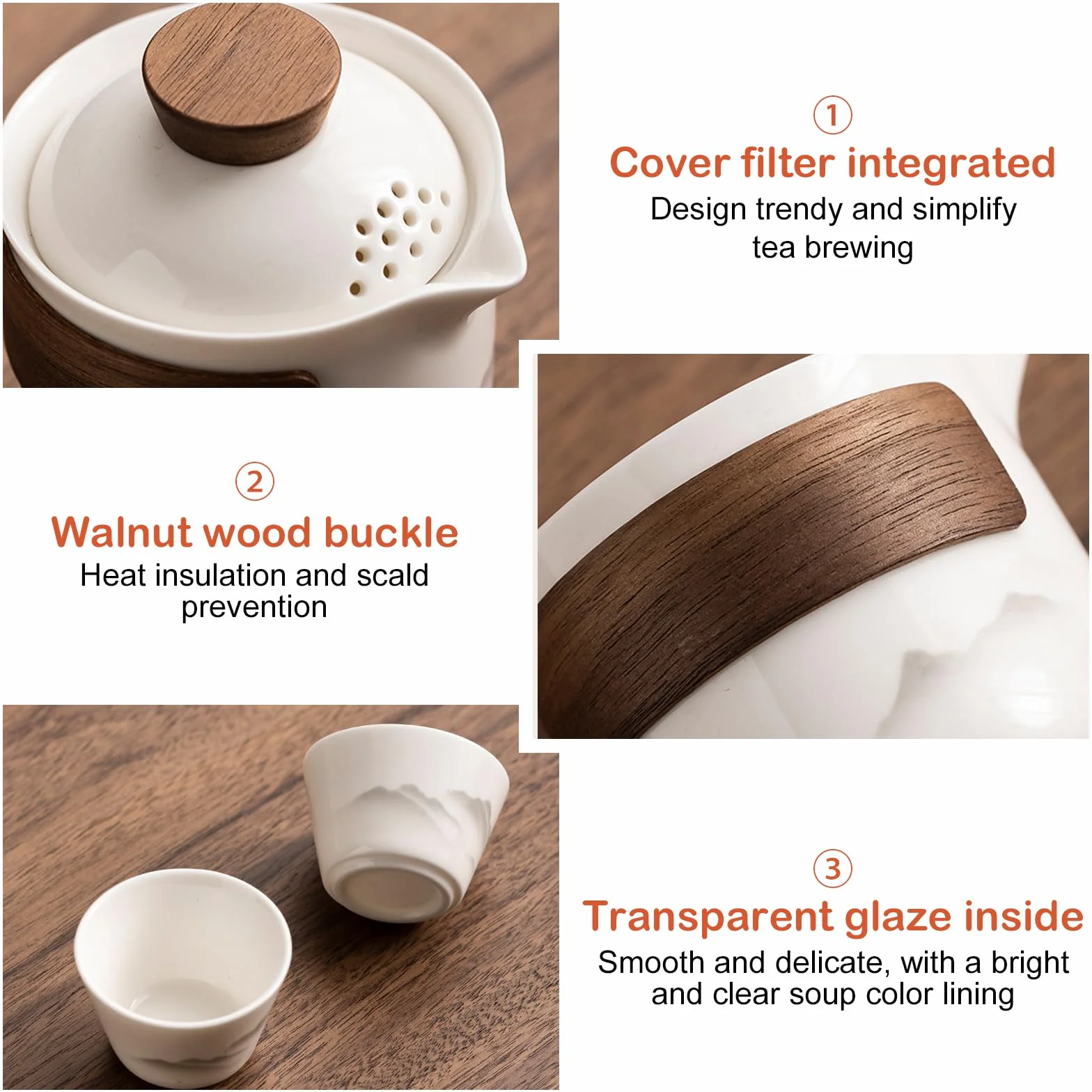 PORFOYO Chiński zestaw do herbaty Gongfu, przenośny ceramiczny zestaw dzbanków do herbaty, 200 ml, wysokiej jakości porcelanowy, ceramiczny zestaw dzbanków do herbaty, jednoczęściowy zestaw do podróży