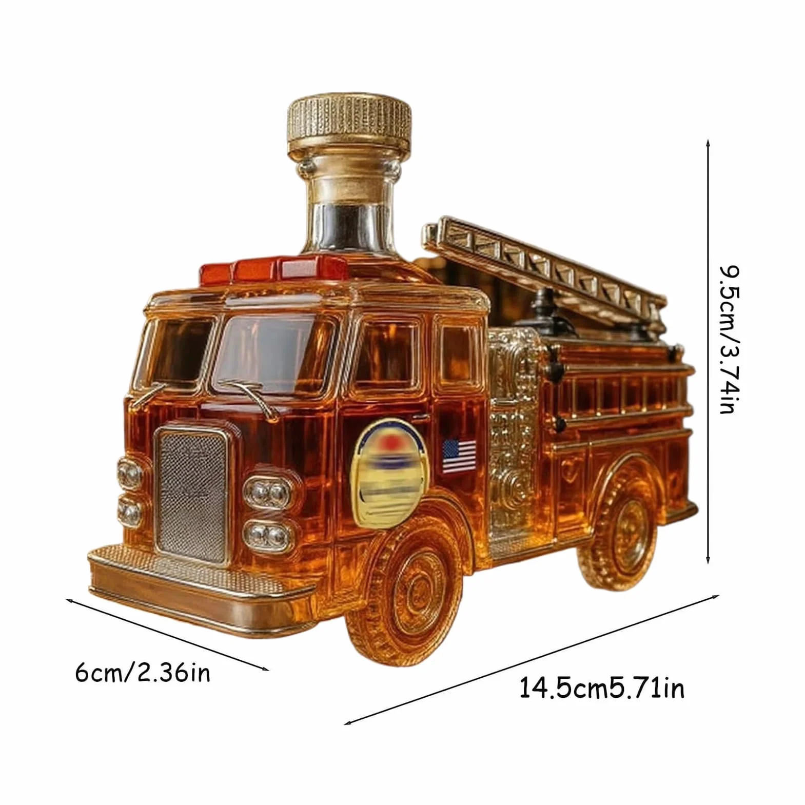 Karafka do alkoholu, 14,5x6x9,5 cm Ręcznie rzeźbiona butelka wina, 300 ml Szklana karafka do whiskey w kształcie strażackiego wozu na urodziny taty, brata, przyjęcie, bar, do domu