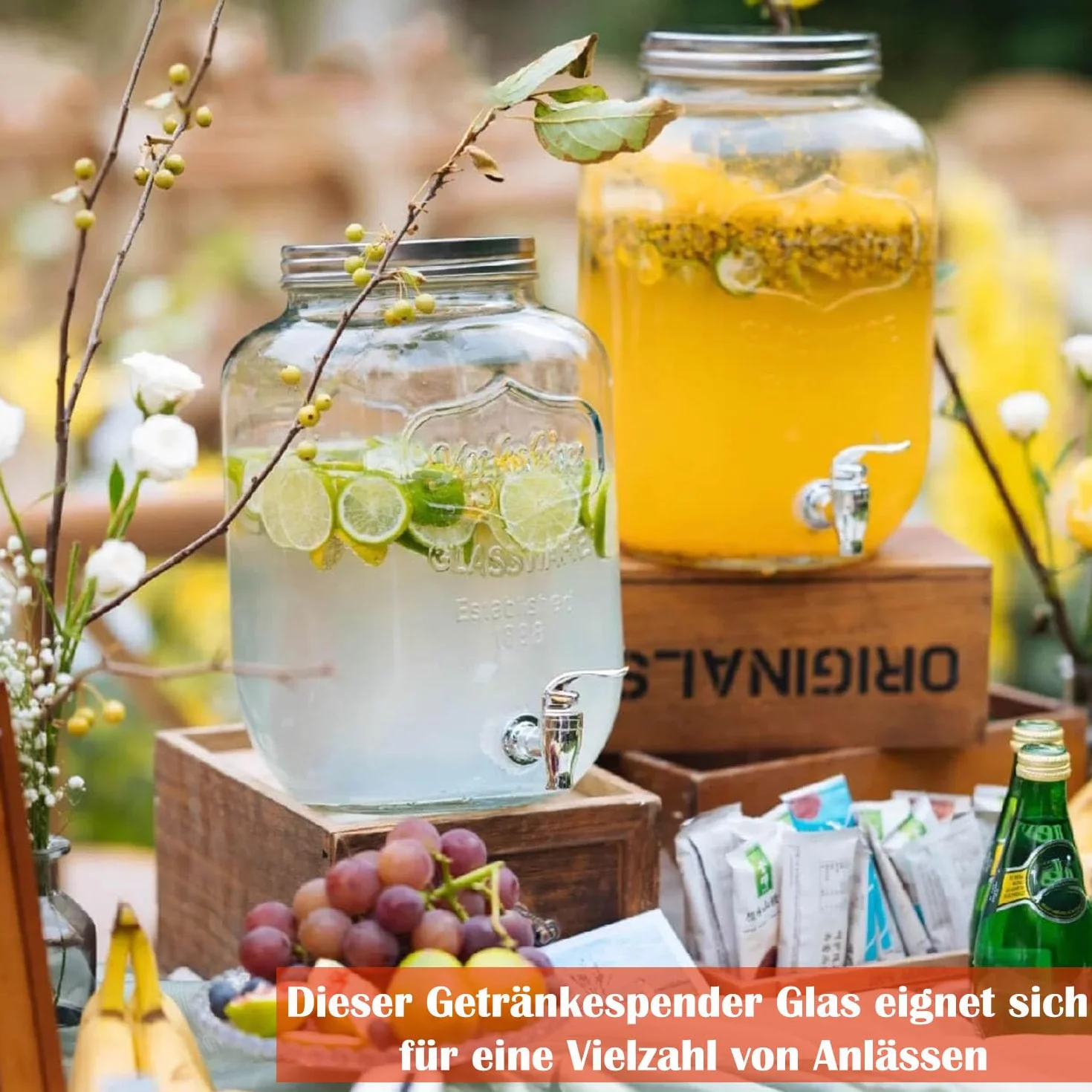 Dozownik do napojów, 4 l, z kranikiem i pokrywką, dozownik wody z kranem, dozownik soków, lemoniady, lodówki, na imprezy, na soki, wodę, zimne napoje