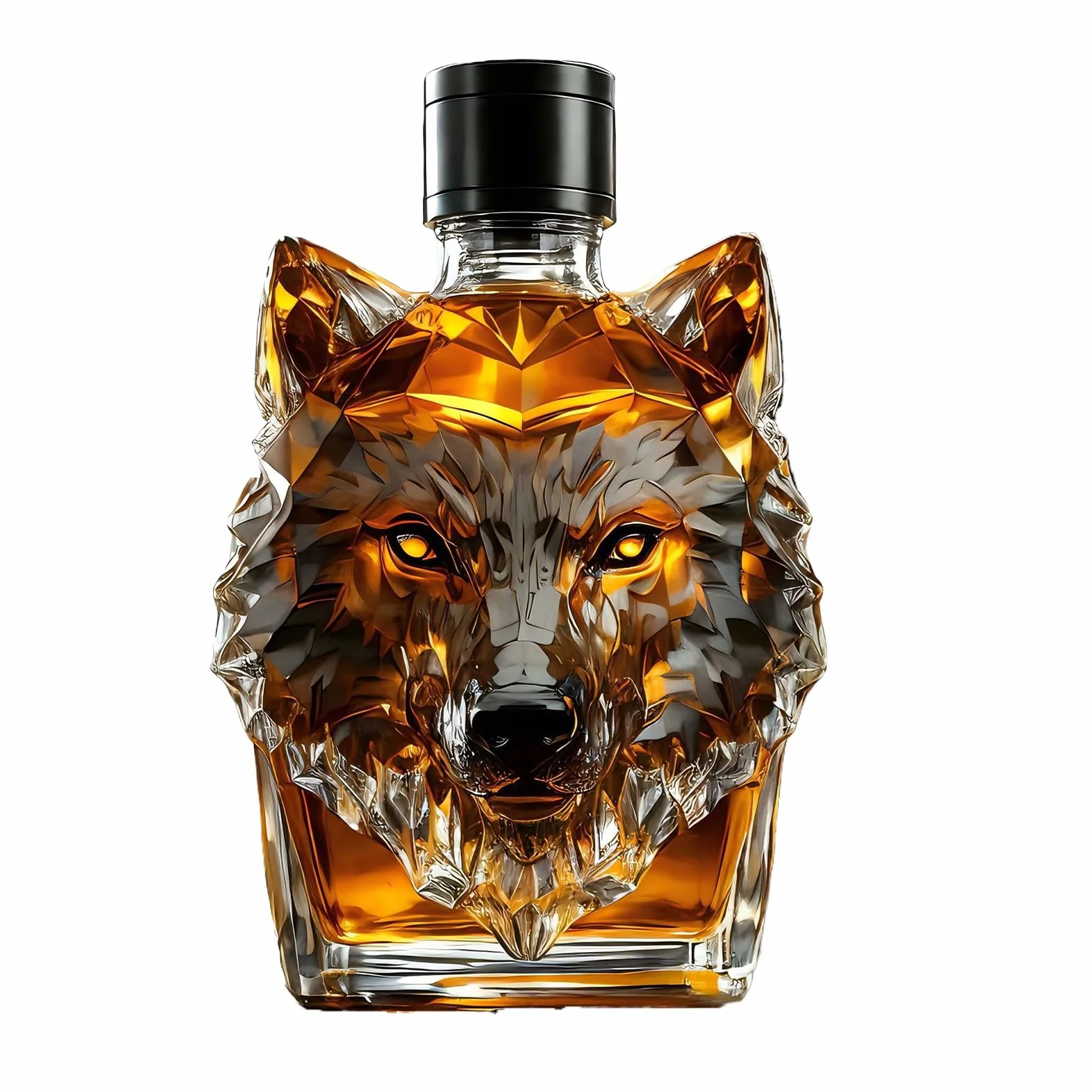 Wolf butelka do whisky, w stylu vintage, wilk, karafka do whisky z herbem, wytrzymała i funkcjonalna konstrukcja do domowego baru, kolekcjonerskiego, likieru z motywem zwierzęcym