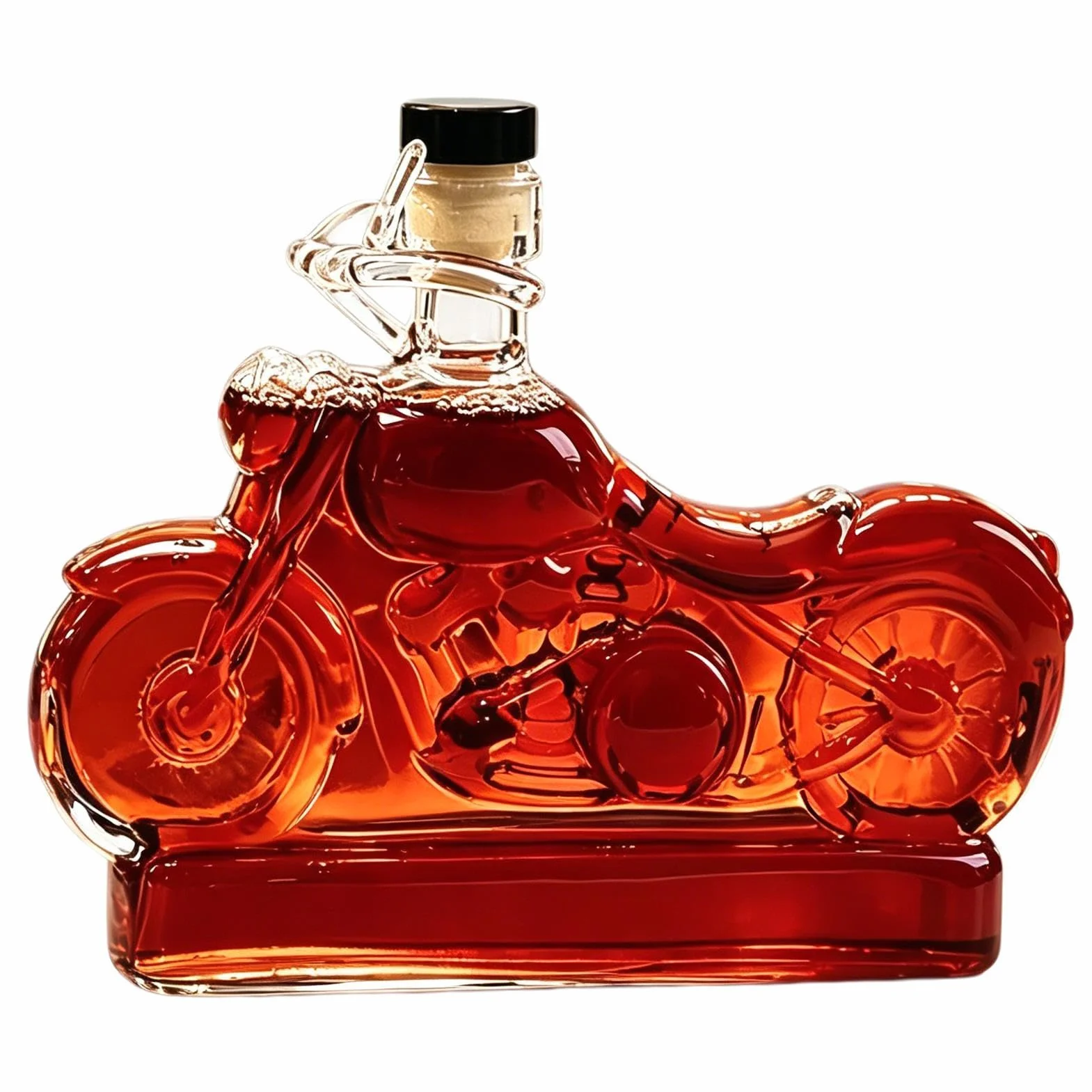 Karafka na alkohol motocyklowy — karafka do pojazdów zabytkowych, dozownik bourbona w retro, misterne detale formowane ze szkła, hermetyczne przechowywanie przeterminowanych alkoholi, gościnność