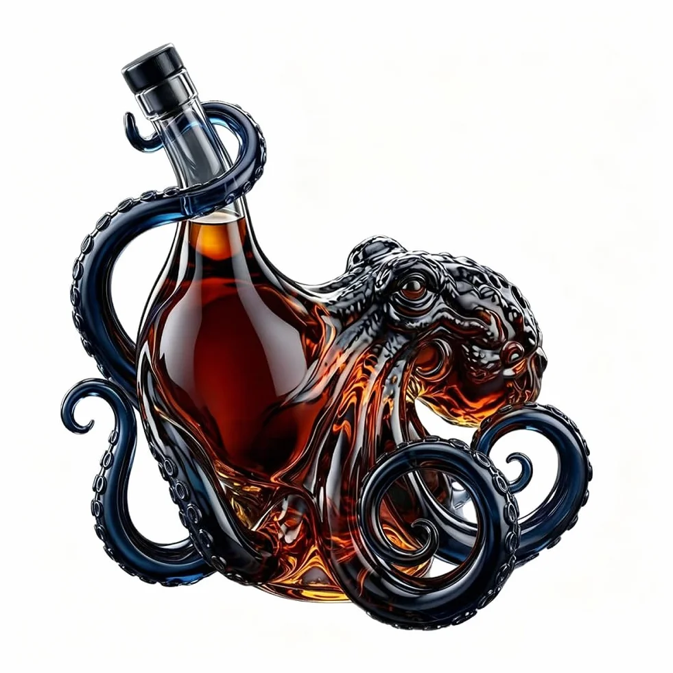 Octopus szklana karafka 350 ml, butelka na alkohol morski, borokrzemowa karafka do whisky, dekoracyjna rzeźba barowa, prezent dla miłośników domu i marynarki