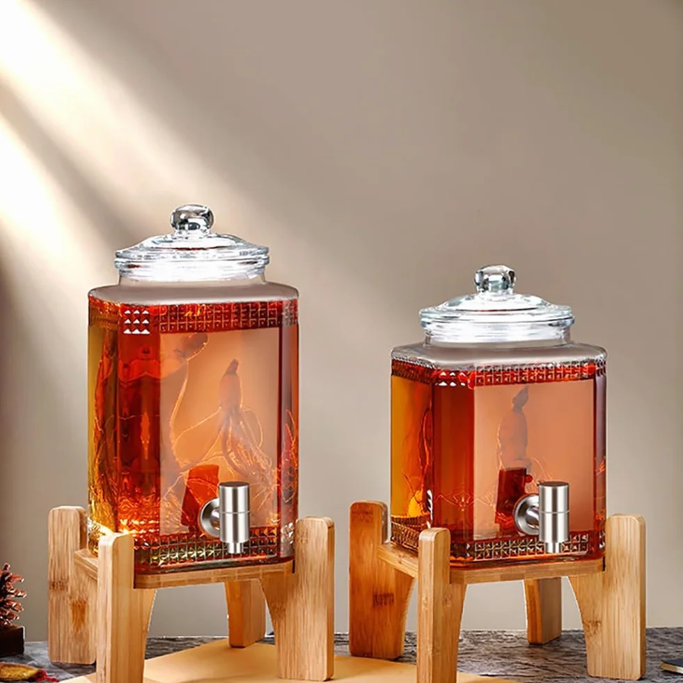Szklany dozownik napojów, dystrybutor wody 3 l/5 l/7,5 l z kranem i pokrywką, butelka zimnej wody, dozownik napojów, słoiki z lemoniadą po piwie, pojemnik na napoje sokowe do biura kempingowego 5L A