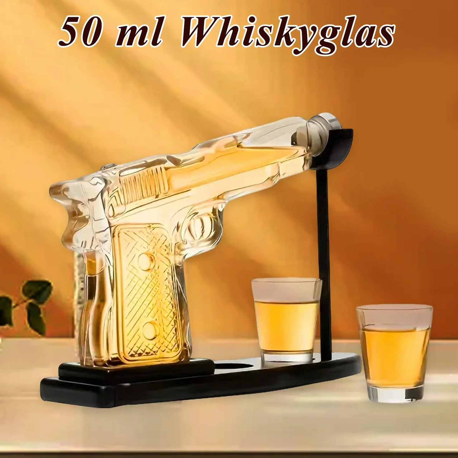Gun Karafka do whisky, zestaw do dekanterów do whisky, z 2 szklankami, zabawny prezent na Dzień Ojca dla mężczyzn, taty, przyjaciela, męża, na urodziny, pomysł na prezent