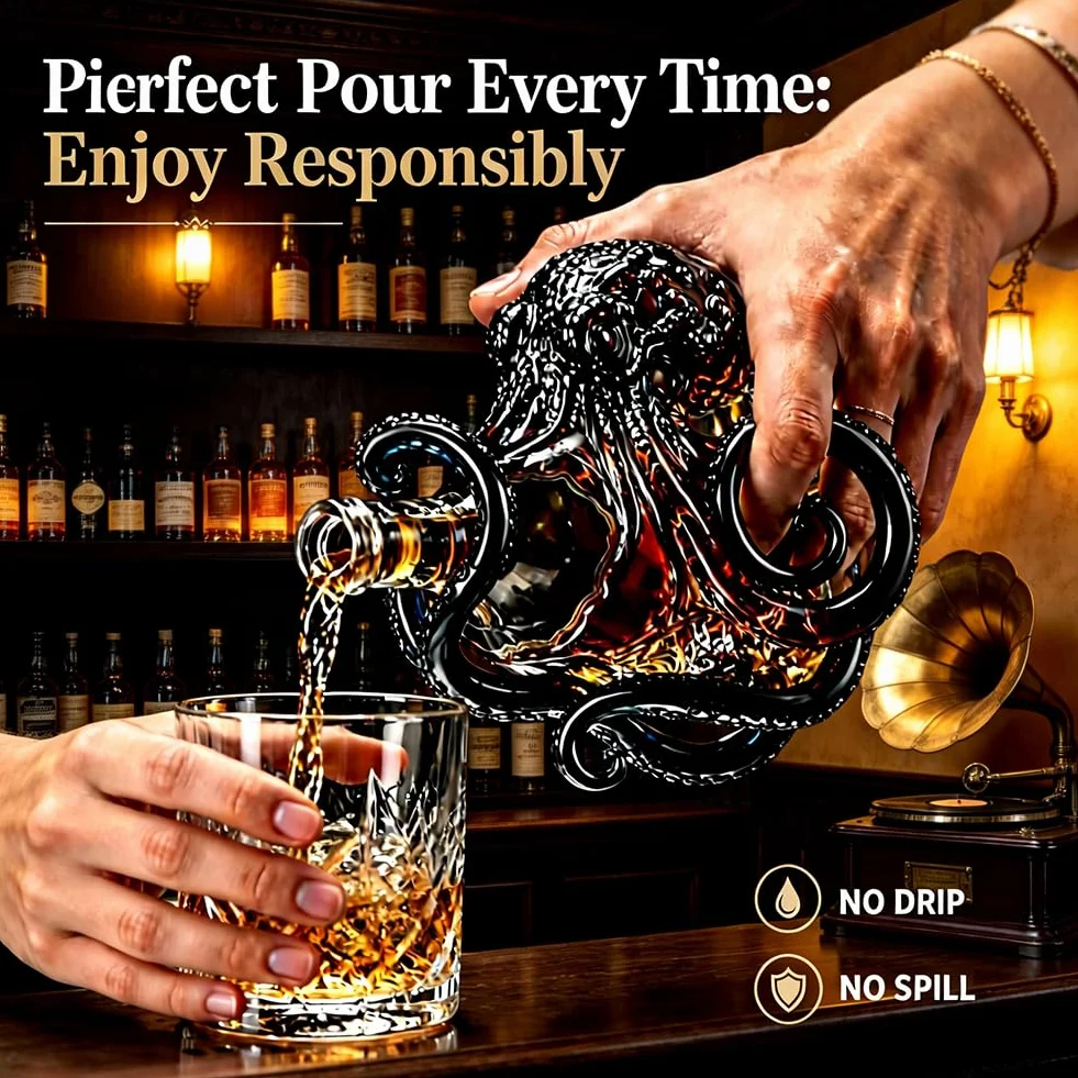Octopus szklana karafka 350 ml, butelka na alkohol morski, borokrzemowa karafka do whisky, dekoracyjna rzeźba barowa, prezent dla miłośników domu i marynarki