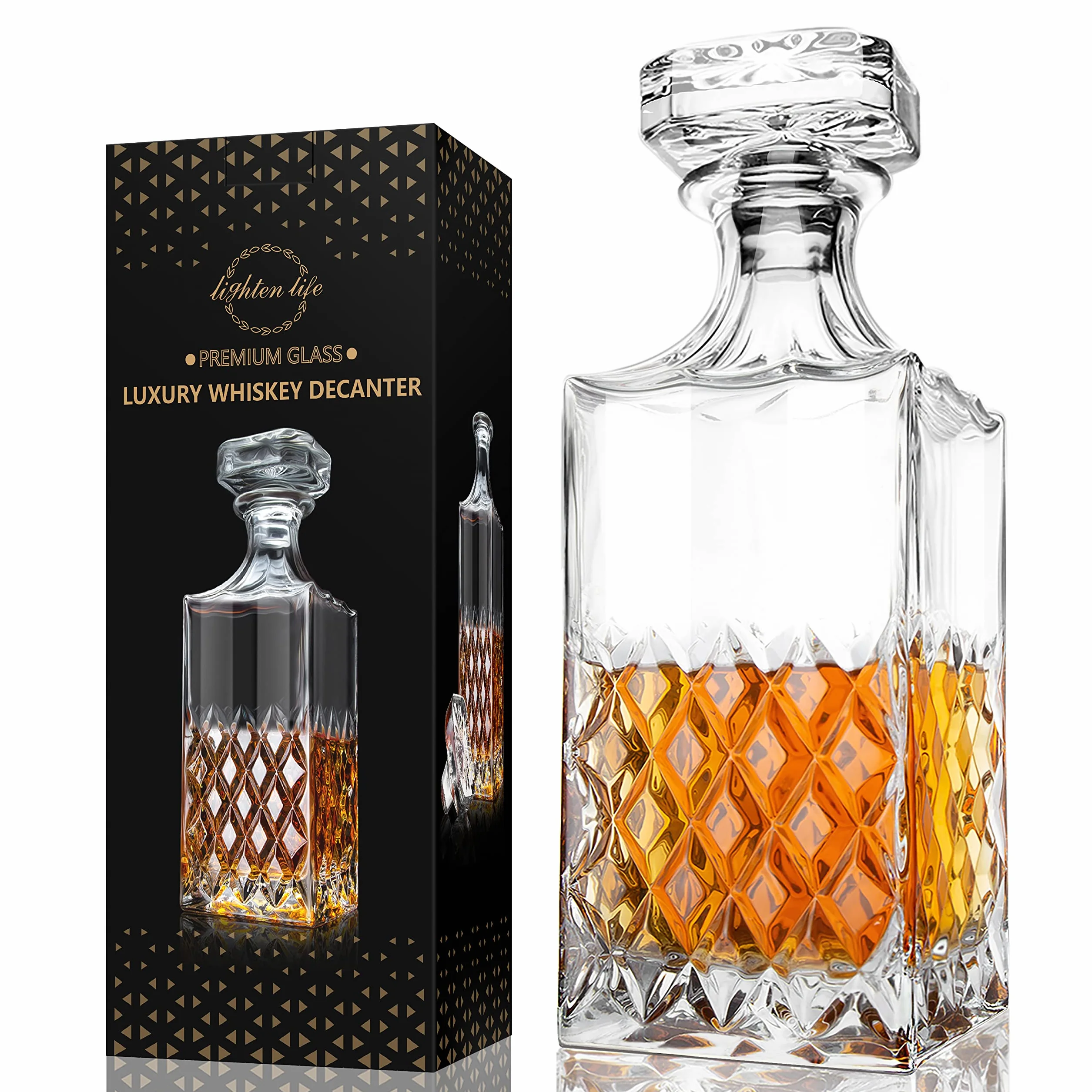 Karafka do whisky, 849 ml, nieołowiowa kryształowa karafka z korkiem w pudełku upominkowym