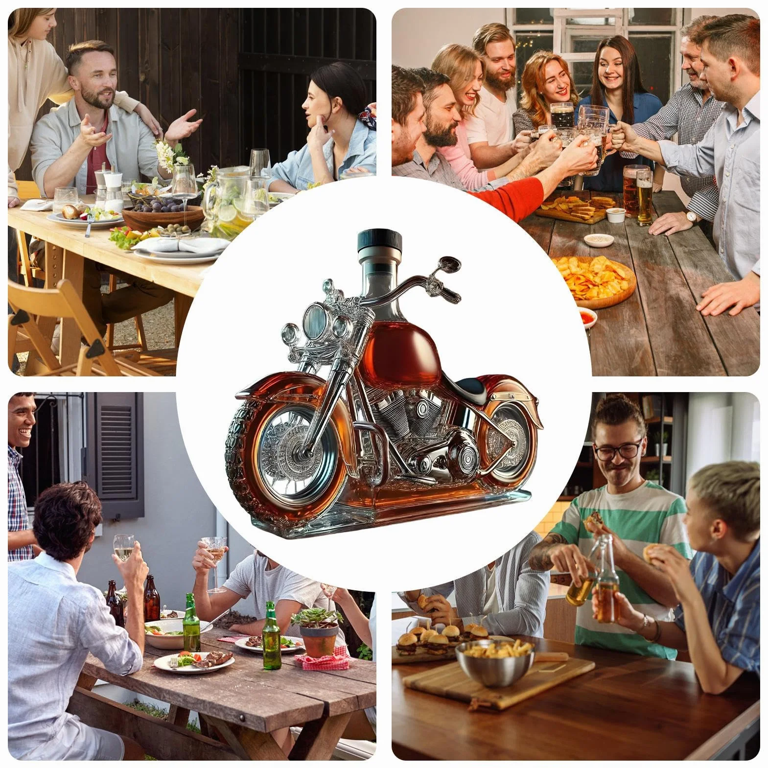 Elegancka karafka do wina, butelka napowietrzająca motocykla, stylowa ekspozycja, szklana konstrukcja w kształcie vintage, akcesoria do serwowania alkoholu, dekoracja kuchni domowej, restauracji, baru