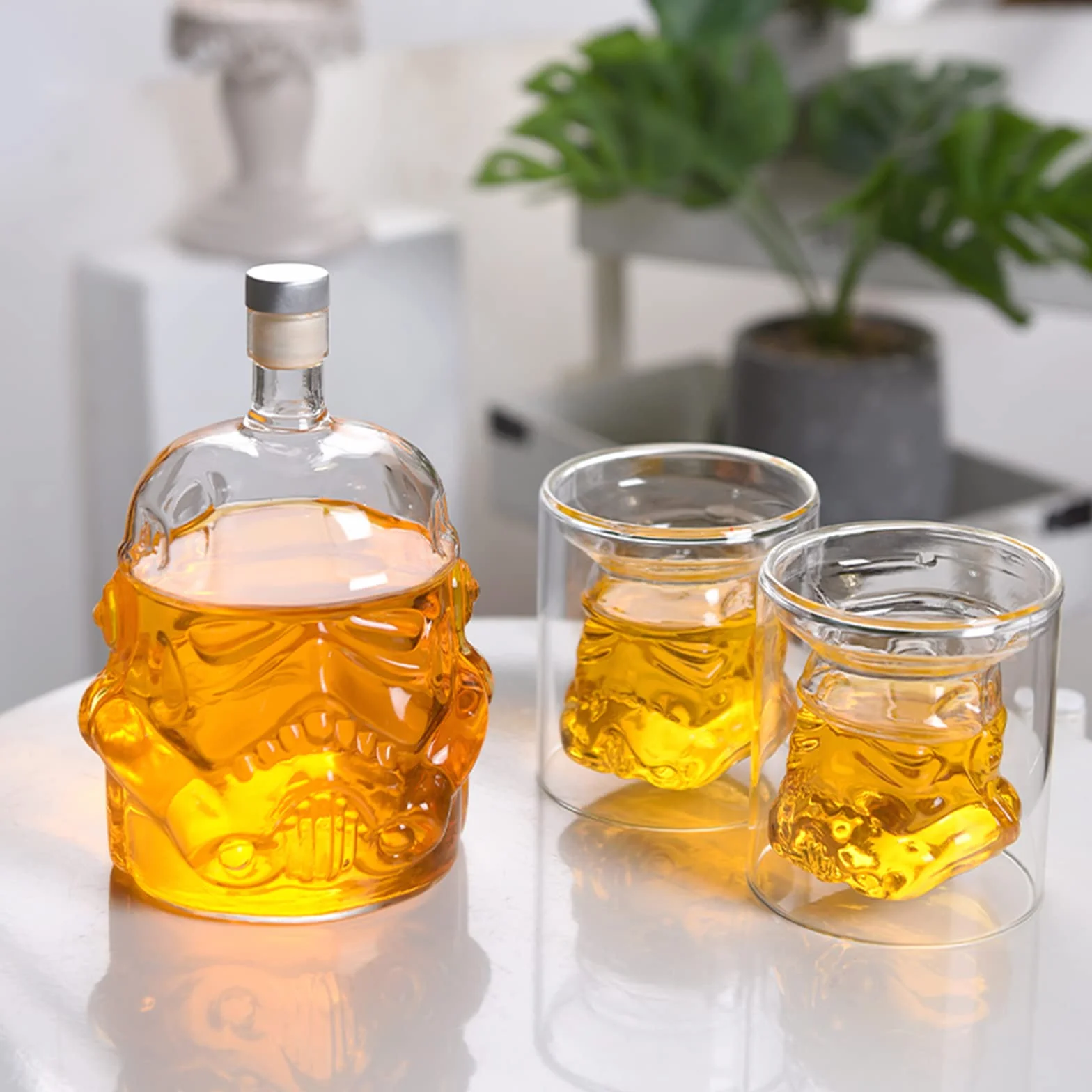 BestAlice Przezroczysta kreatywna karafka do whisky, zestaw z 2 szklankami, piersiówka, spersonalizowane, prezenty do burbona, szkockiej whisky, koniaku lub wina