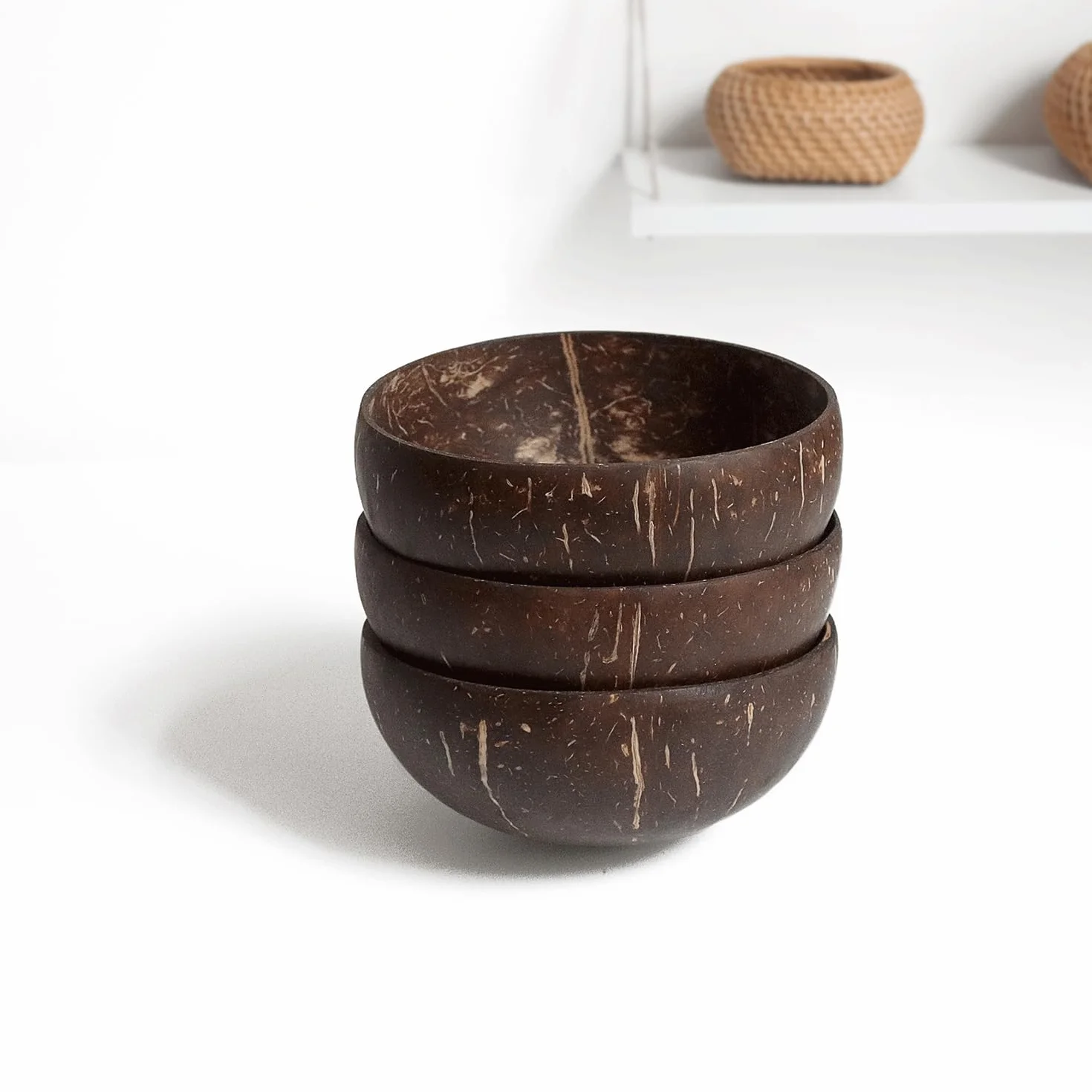 Ręcznie robione skorupki kokosowe, 3-częściowy zestaw misek ze skorupek kokosowych, Coconut bowls set, Smoothie Bowl, miski bez plastiku z łyżeczkami, idealne jako miska do musli, wegańskie