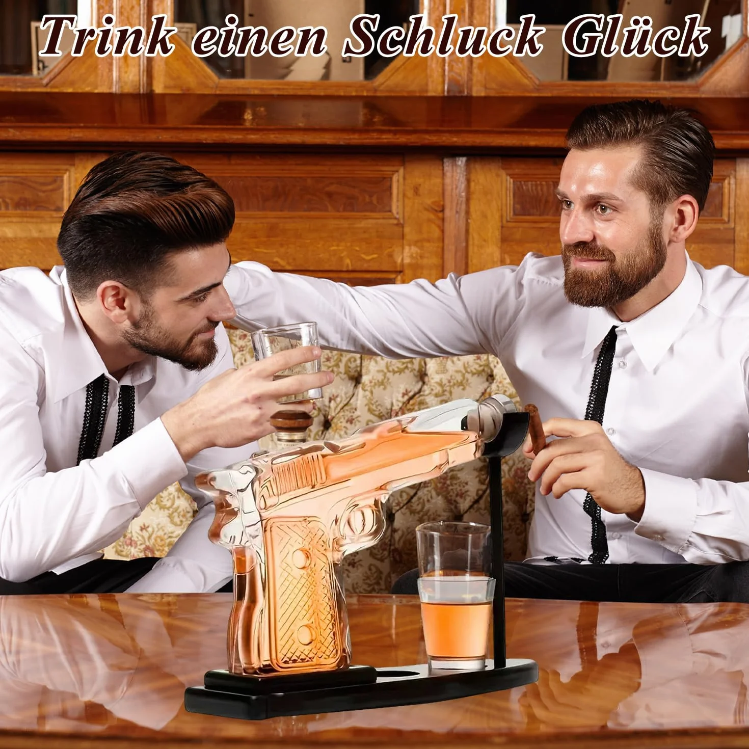 Gun Karafka do whisky, zestaw do dekanterów do whisky, z 2 szklankami, zabawny prezent na Dzień Ojca dla mężczyzn, taty, przyjaciela, męża, na urodziny, pomysł na prezent