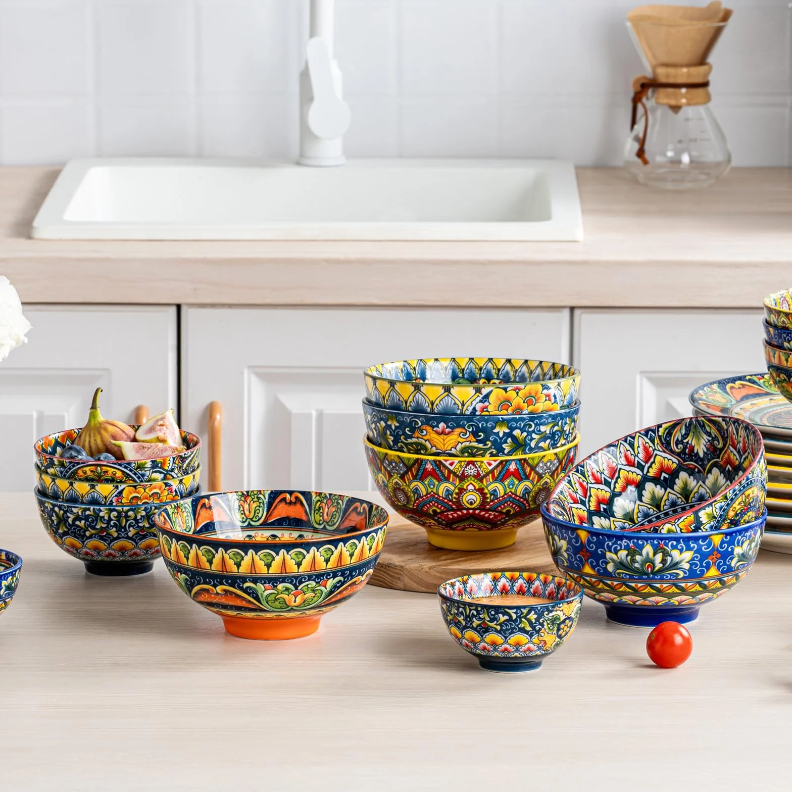 Henten Home Miska do zupy, porcelanowe miseczki deserowe - 300 ml, miseczki na przekąski do lodów, ryżu, deserów, kolorowy zestaw misek do serwowania 6 sztuk - styl bohemski
