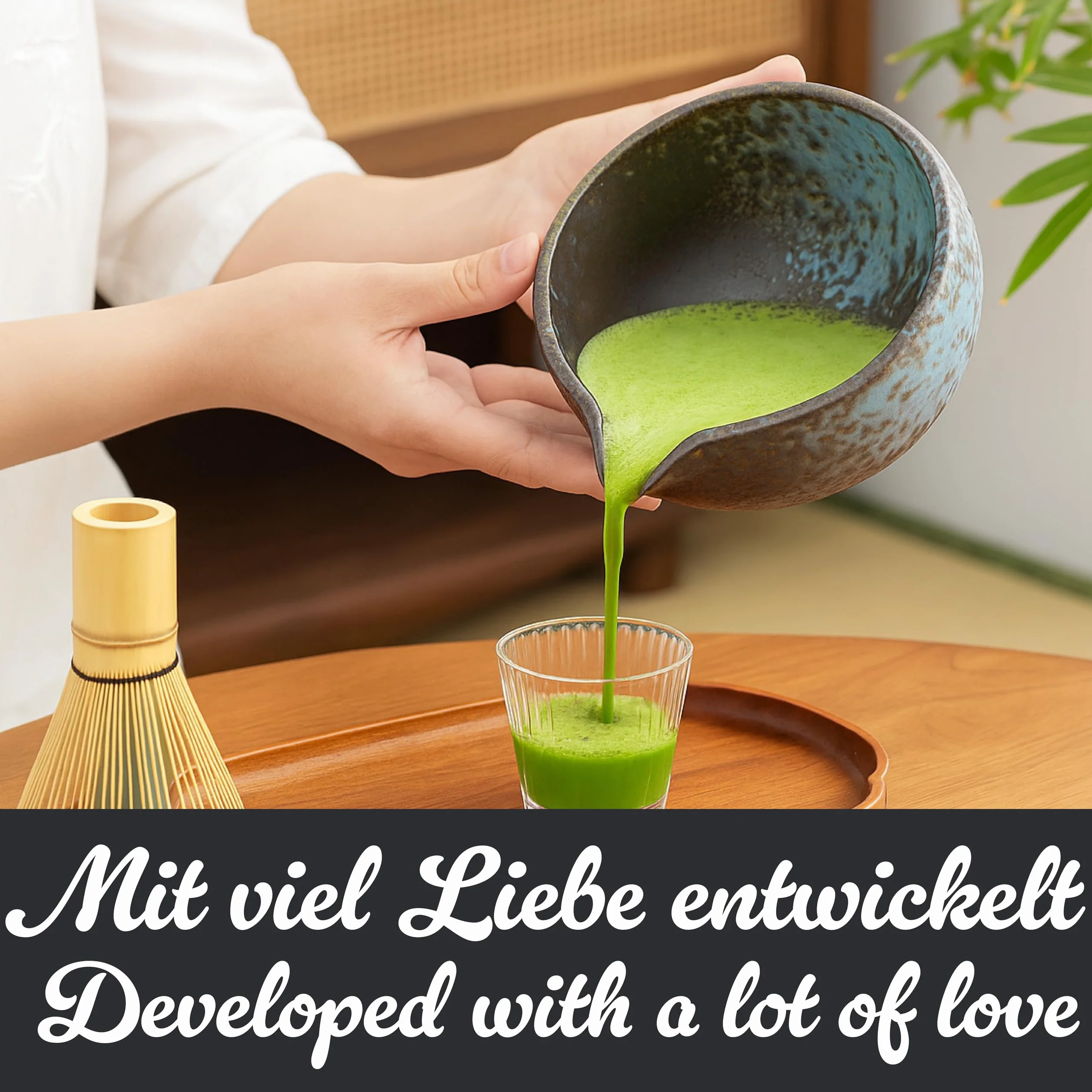 Goodwei Zestaw Matcha Latte do Herbaty Matcha z Miską, Trzepaczką Bambusową, Podstawką, Łyżeczką i Matchą Ekologiczną – Zestaw do Ceremonii Herbacianej i Matcha Latte (Rokusho)