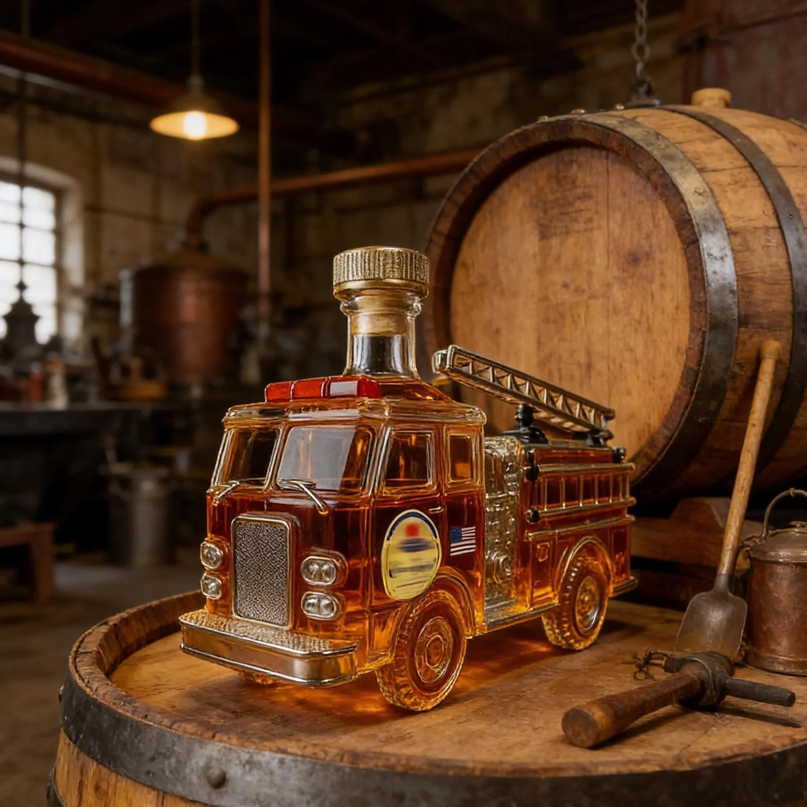 Karafka do alkoholu, 14,5x6x9,5 cm Ręcznie rzeźbiona butelka wina, 300 ml Szklana karafka do whiskey w kształcie strażackiego wozu na urodziny taty, brata, przyjęcie, bar, do domu