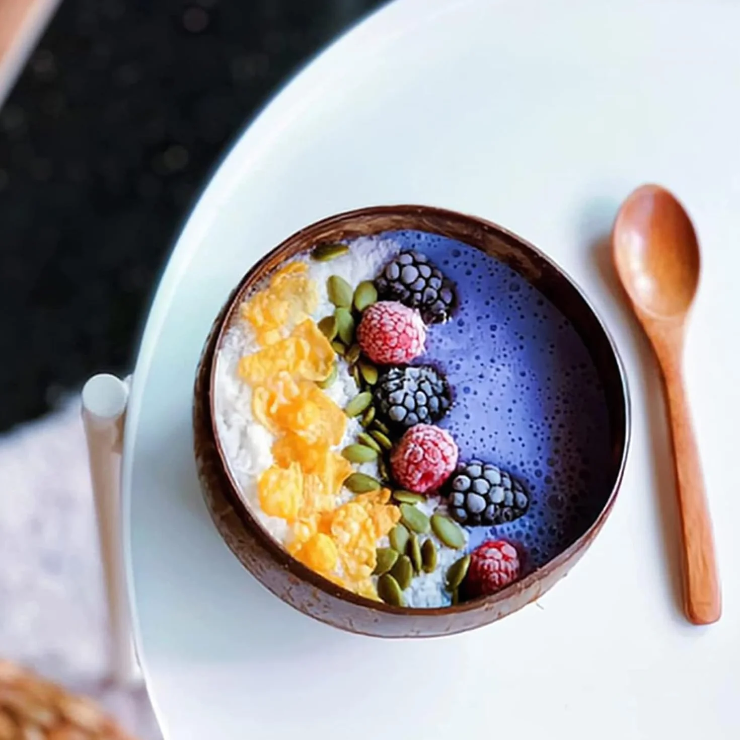 Ręcznie robione skorupki kokosowe, 3-częściowy zestaw misek ze skorupek kokosowych, Coconut bowls set, Smoothie Bowl, miski bez plastiku z łyżeczkami, idealne jako miska do musli, wegańskie