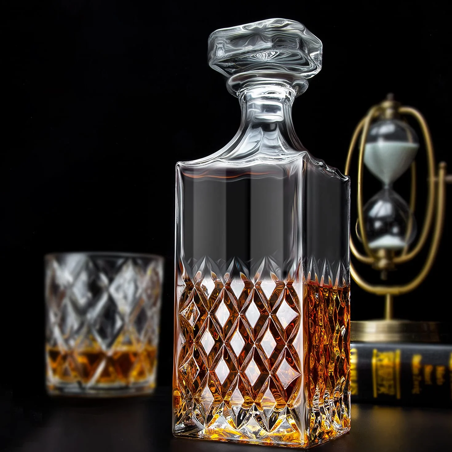 Karafka do whisky, 849 ml, nieołowiowa kryształowa karafka z korkiem w pudełku upominkowym