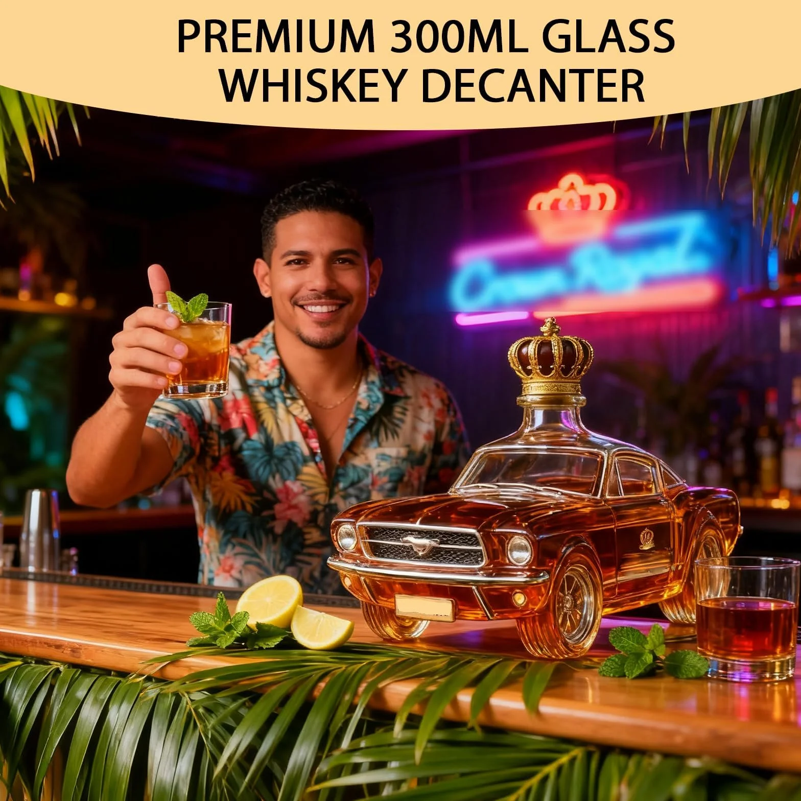 300 ml Butelka whisky w kształcie samochodu-szklana dekanter posągi do kreatywnego wystroju baru domowego Yellow Crown