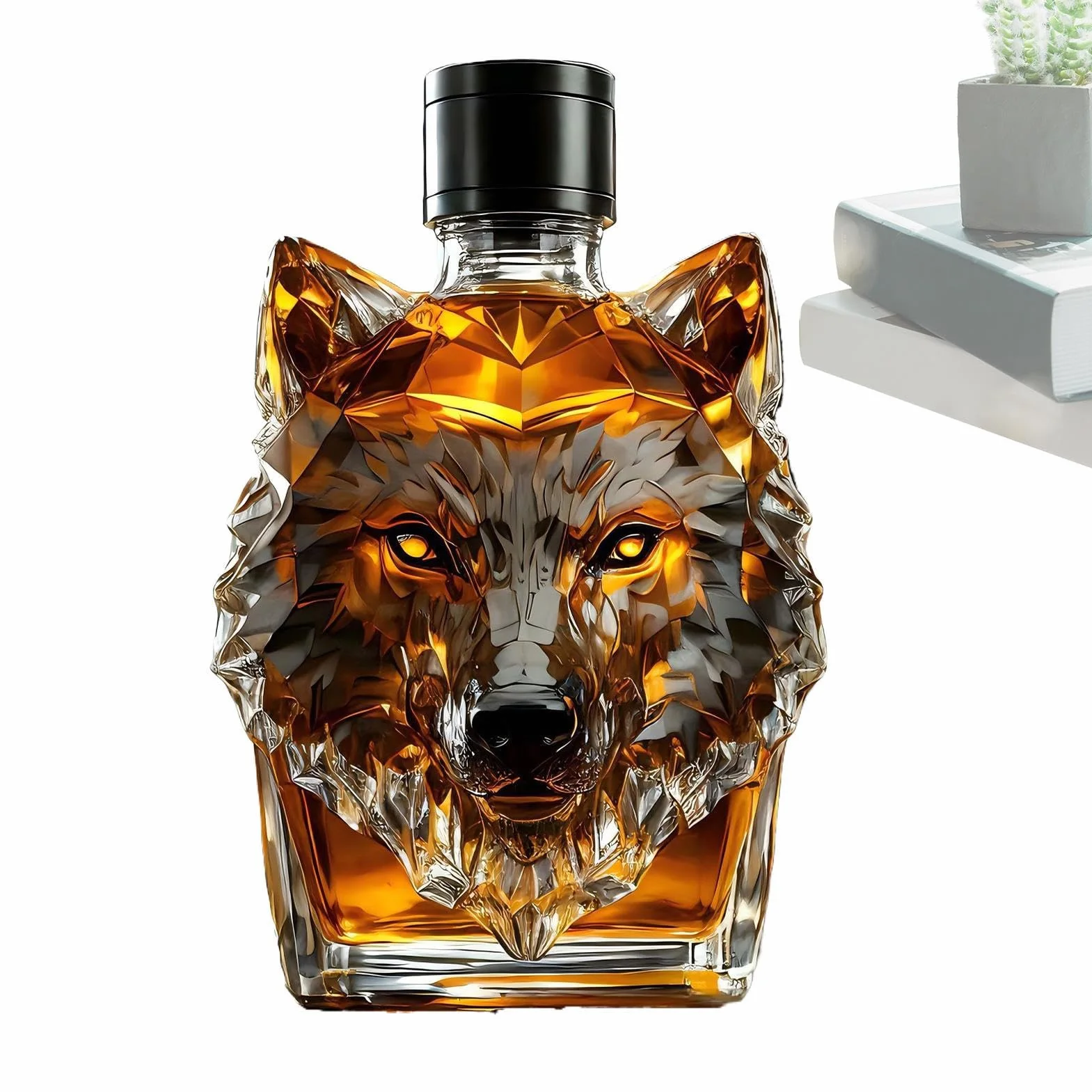 Wolf butelka do whisky, w stylu vintage, wilk, karafka do whisky z herbem, wytrzymała i funkcjonalna konstrukcja do domowego baru, kolekcjonerskiego, likieru z motywem zwierzęcym