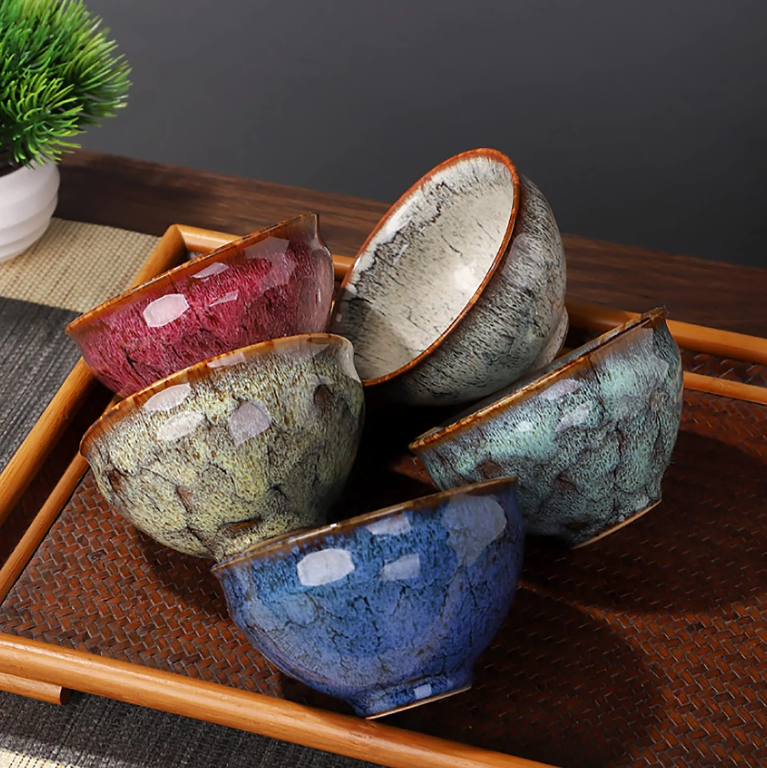 Ceramiczny chiński zestaw do herbaty Kung Fu, kubek do herbaty w stylu japońskim, zestaw do herbaty Yerba Mate, 5 szt. Ceramiczny zestaw filiżanek, filiżanka do herbaty