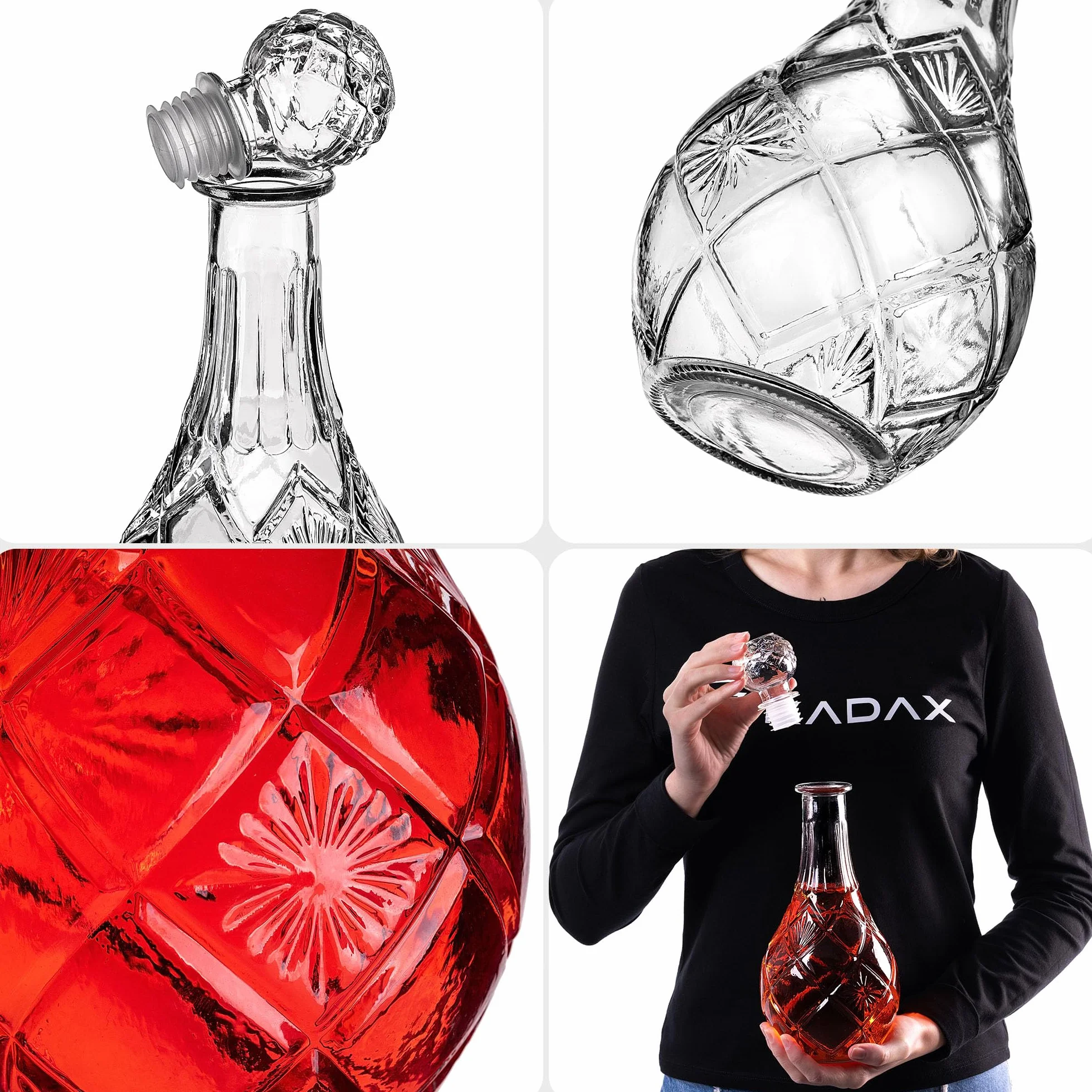 KADAX Karafka do napojów, stylowa karafka do whisky dla mężczyzn, klasyczna karafka do wina o wyjątkowym wzornictwie, butelka do whisky jako prezent (0,8 l, 1 szt.)
