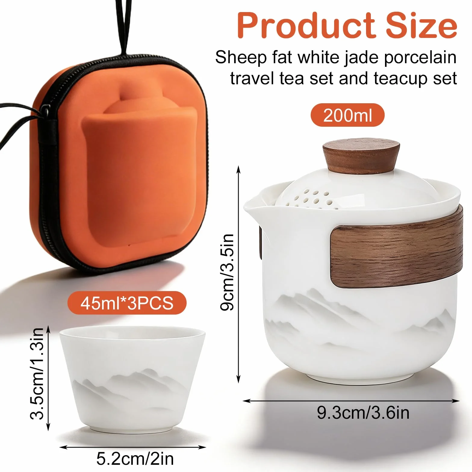 PORFOYO Chiński zestaw do herbaty Gongfu, przenośny ceramiczny zestaw dzbanków do herbaty, 200 ml, wysokiej jakości porcelanowy, ceramiczny zestaw dzbanków do herbaty, jednoczęściowy zestaw do podróży