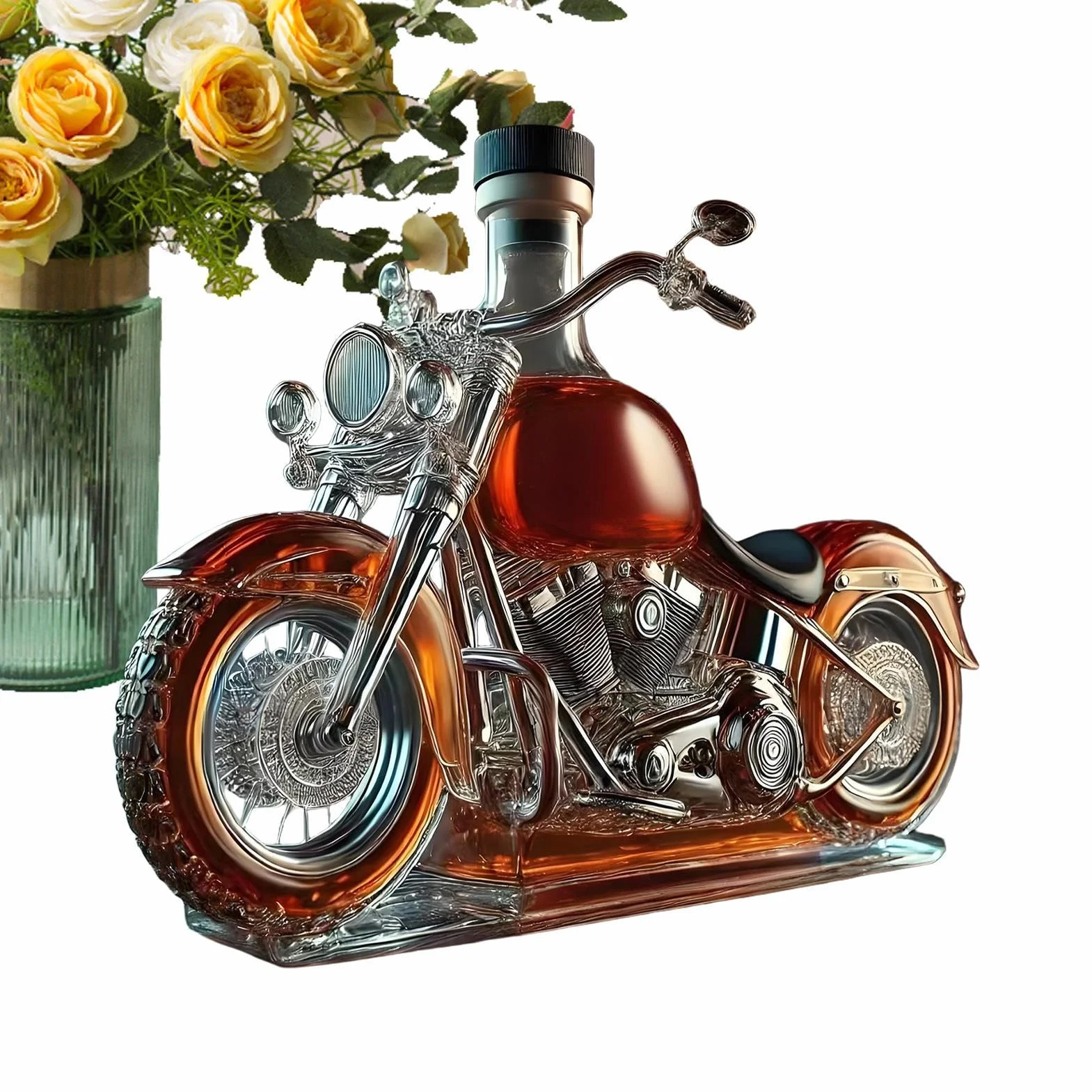 Elegancka karafka do wina, butelka napowietrzająca motocykla, stylowa ekspozycja, szklana konstrukcja w kształcie vintage, akcesoria do serwowania alkoholu, dekoracja kuchni domowej, restauracji, baru