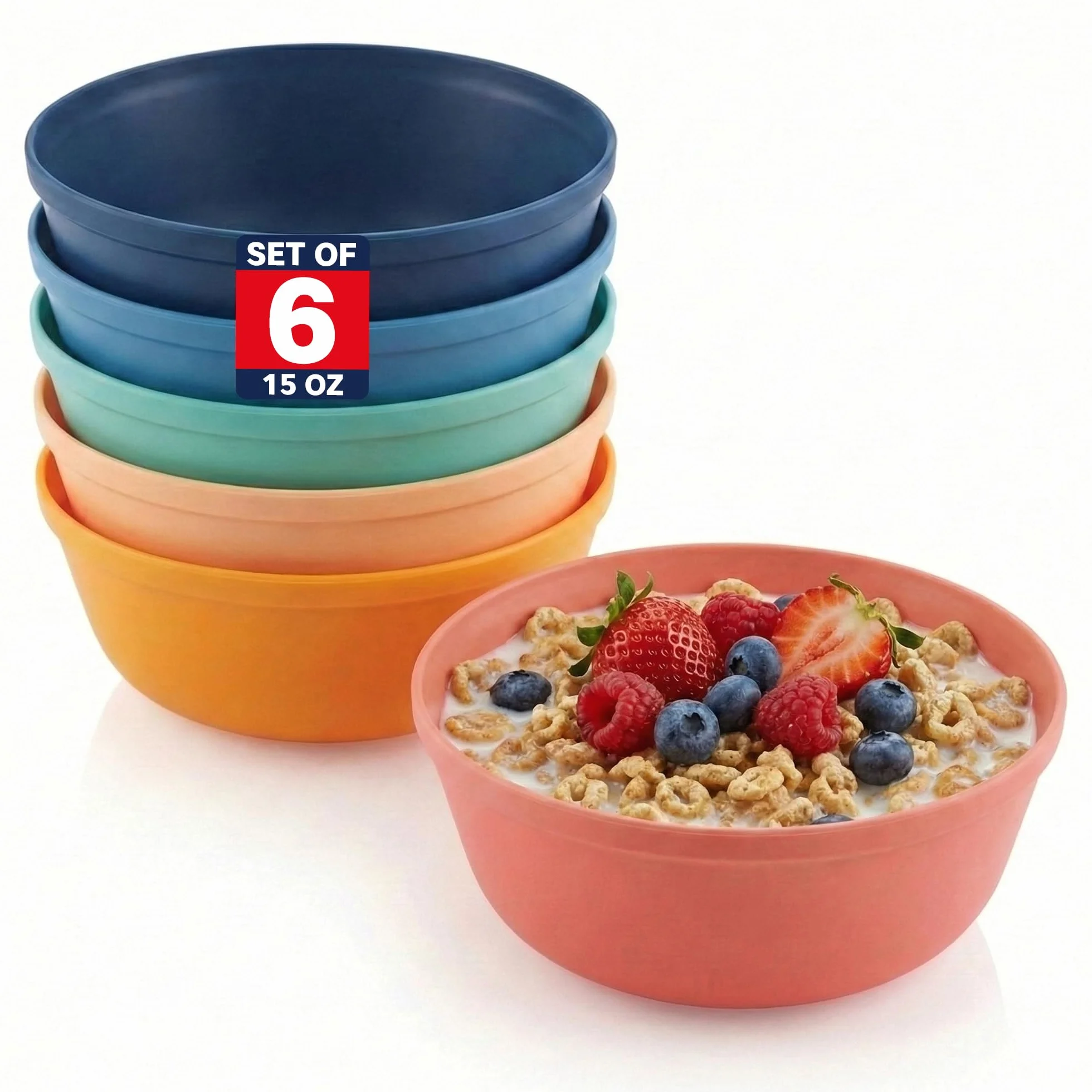 MASTERCOOK Zestaw plastikowych misek 170 – 450 ml, wielofunkcyjne głębokie talerze, miski do sałatek i makaronu, idealne do domu, dzieci, na imprezy, miska do kuchni do układania w stos, bez BPA i
