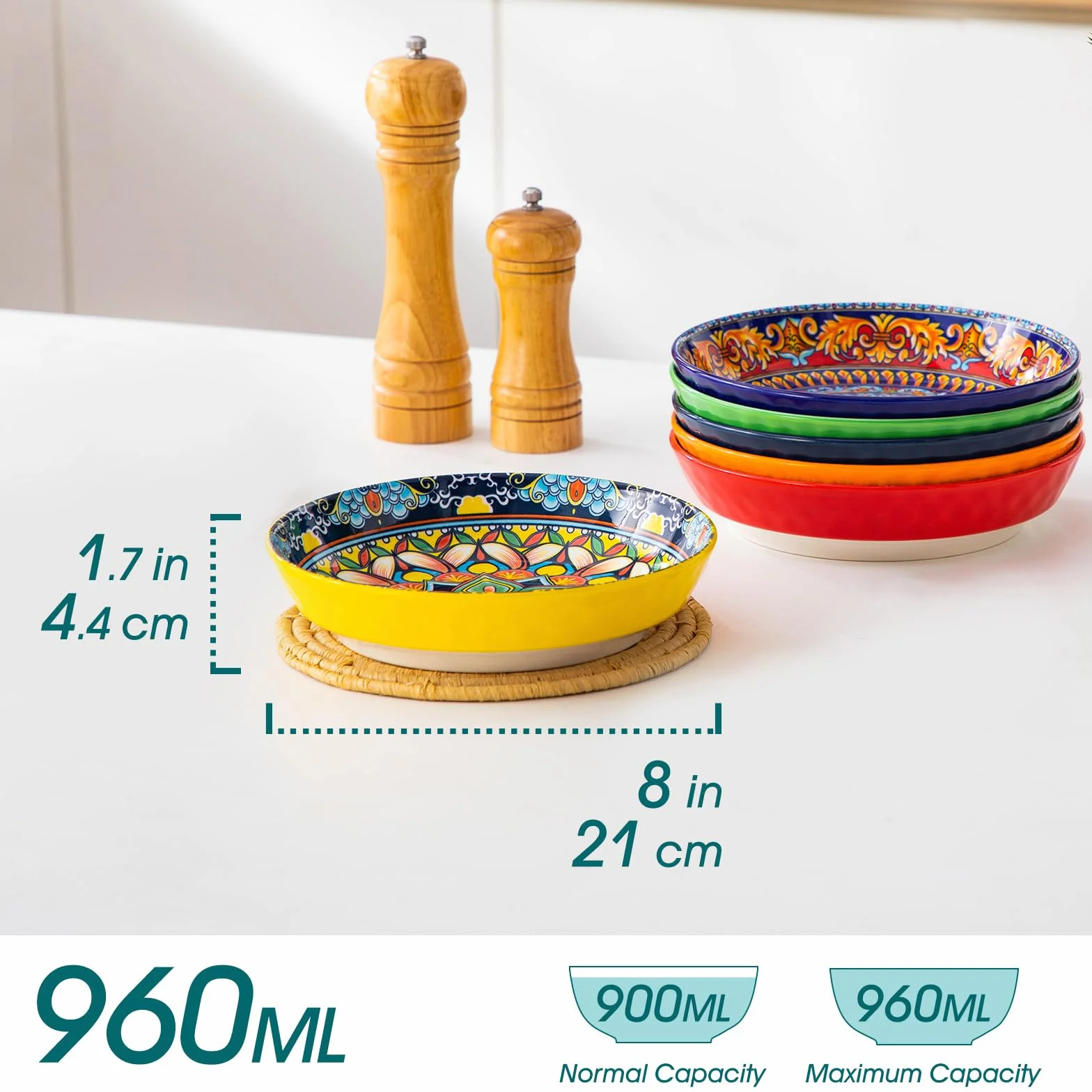 vancasso KRVI miski do makaronu, miski do sałatek 907 ml, zestaw 6 szt