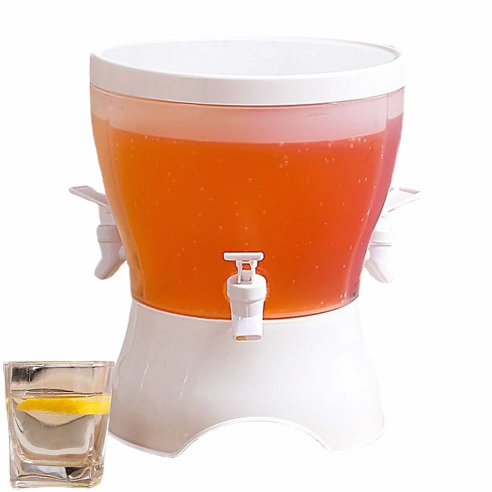 Beverage Dispenser, 5.3L Drink Dispenser with Spigot, Rotating Jug, Leakproof Pitcher, Sturdy Water Container Three Compartment Design for Juice Iced Tea Lemonade Cold Brew