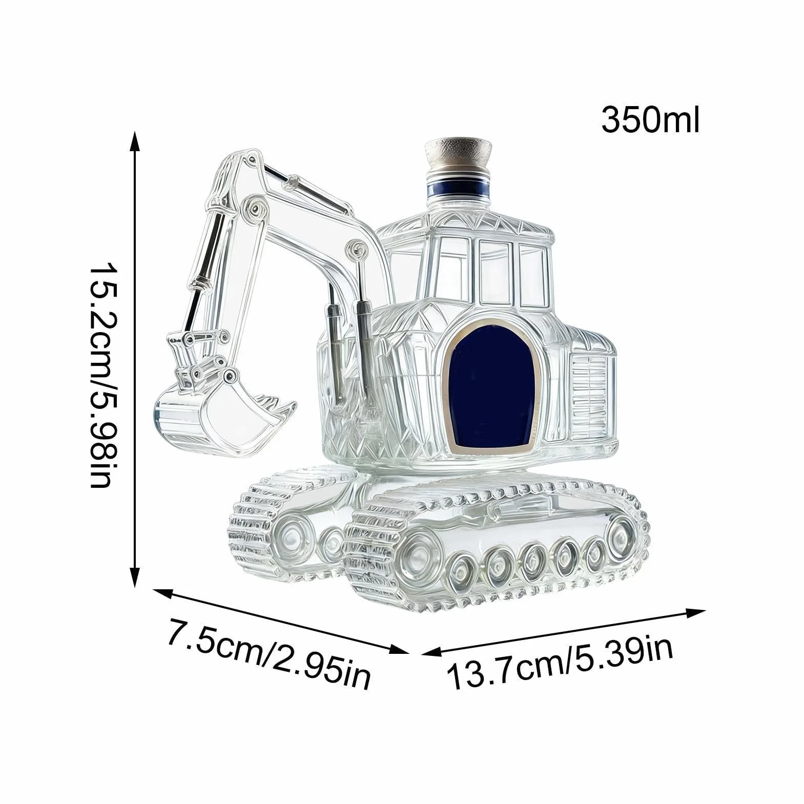 Butelka na whisky - szklana butelka w kształcie koparki dozownik alkoholu, szklana karafka na alkohol statuetka - dla mężczyzn taty ojców urodziny ślub parapetówka bar