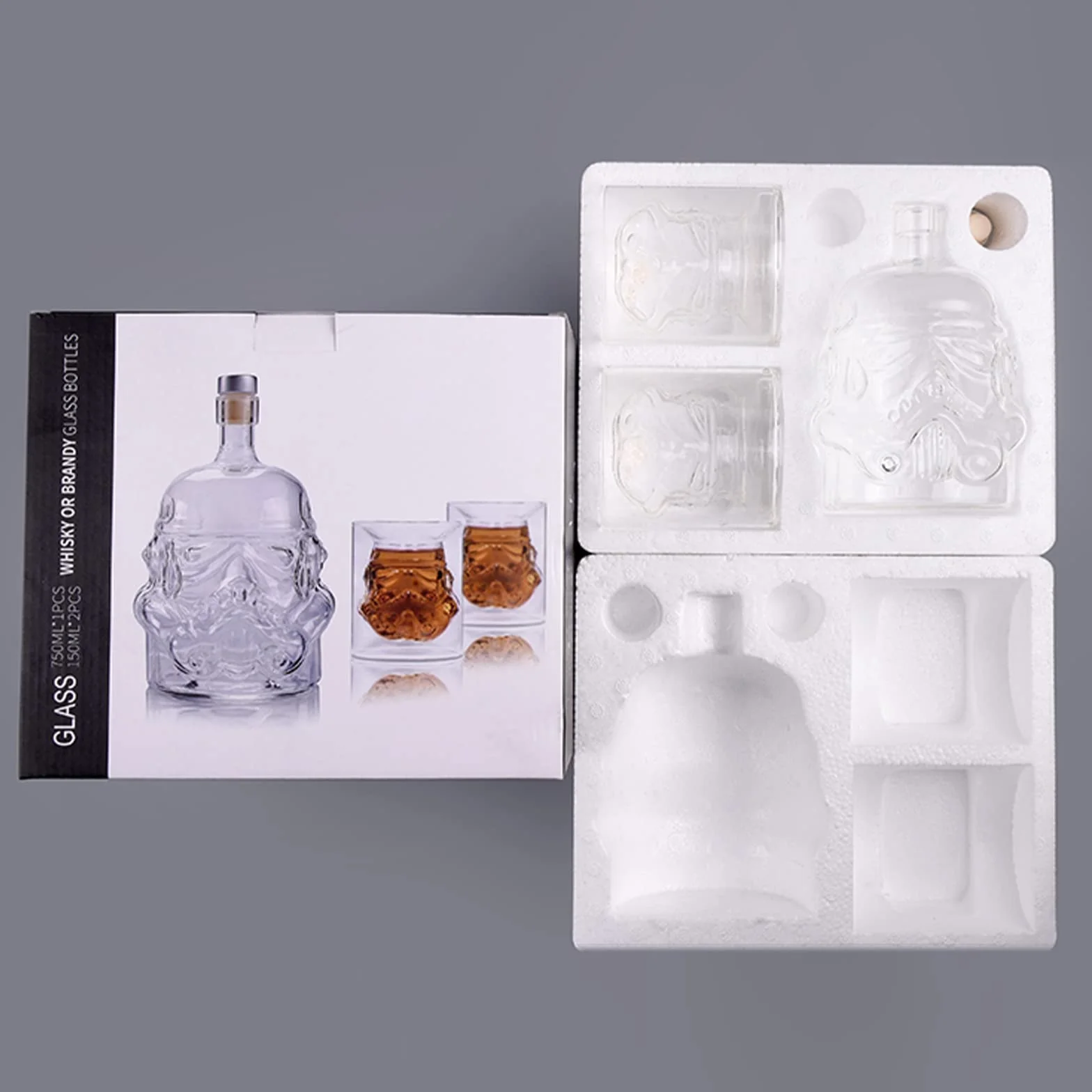 BestAlice Przezroczysta kreatywna karafka do whisky, zestaw z 2 szklankami, piersiówka, spersonalizowane, prezenty do burbona, szkockiej whisky, koniaku lub wina