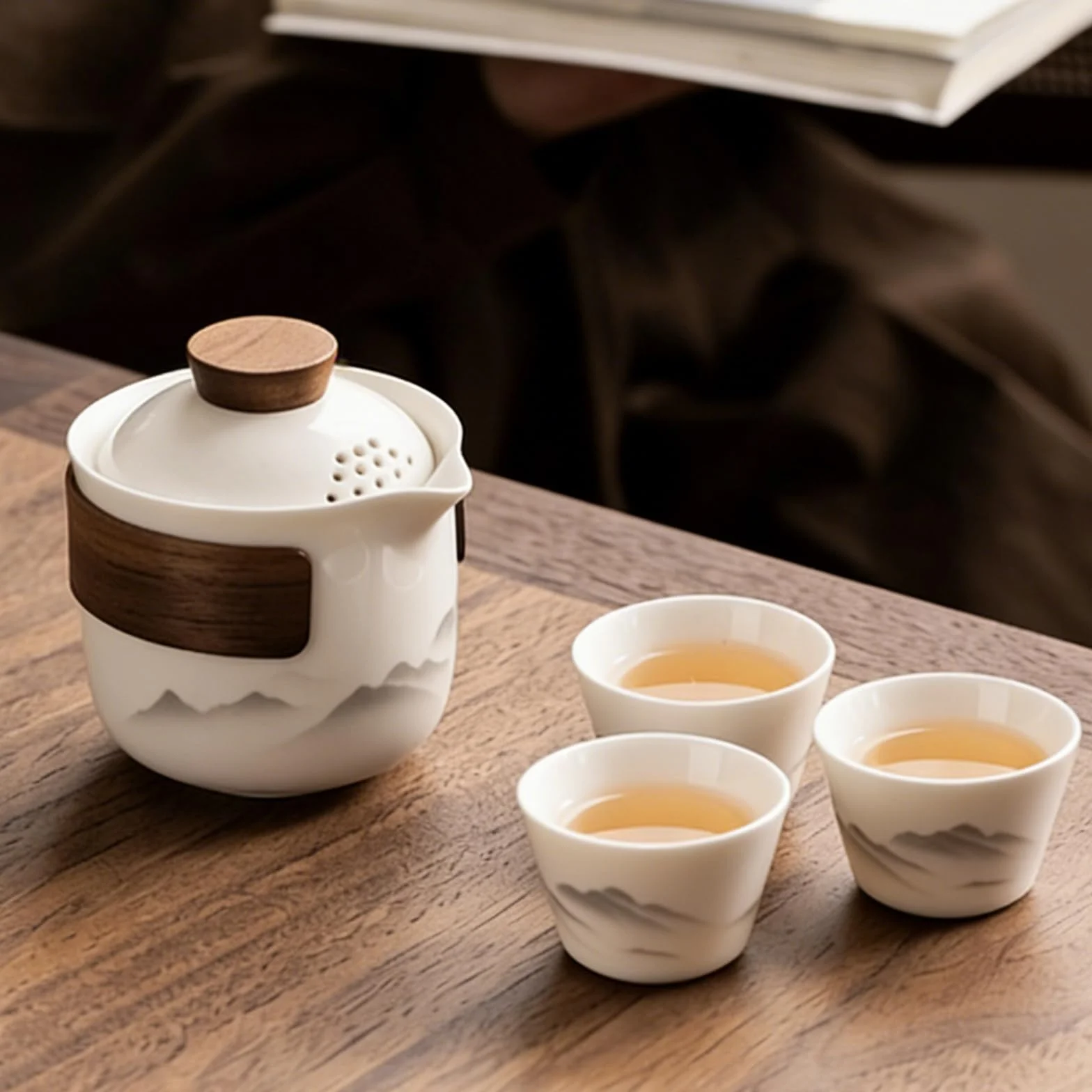 PORFOYO Chiński zestaw do herbaty Gongfu, przenośny ceramiczny zestaw dzbanków do herbaty, 200 ml, wysokiej jakości porcelanowy, ceramiczny zestaw dzbanków do herbaty, jednoczęściowy zestaw do podróży