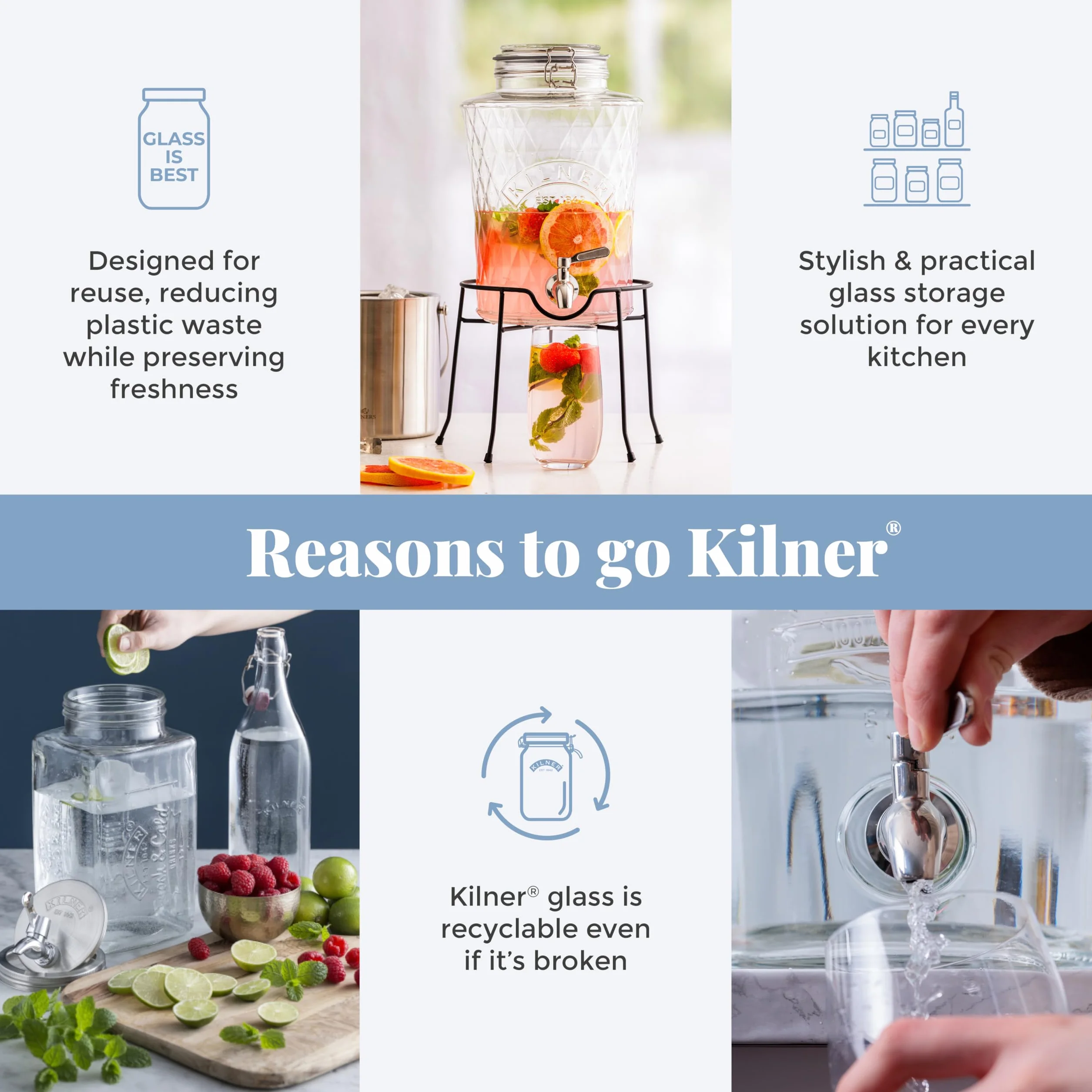 Kilner Nowy szklany dozownik do lodówki 3 litry