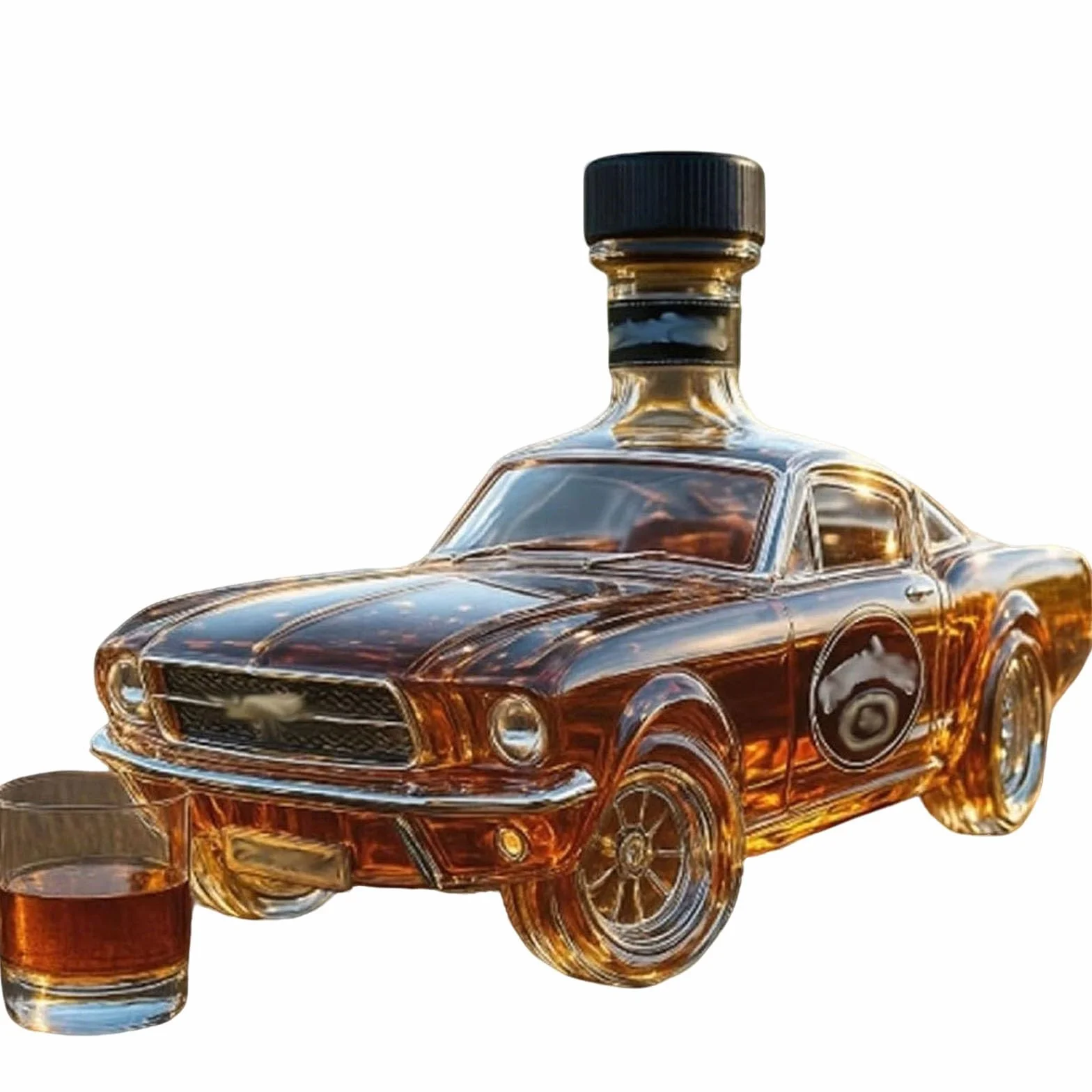 Karafka do whisky, 400 ml szklana butelka w kształcie samochodu, projekt samochodu sportowego 3D do domowego baru, pojemnik dozujący alkohol Mustang na imprezę pitną