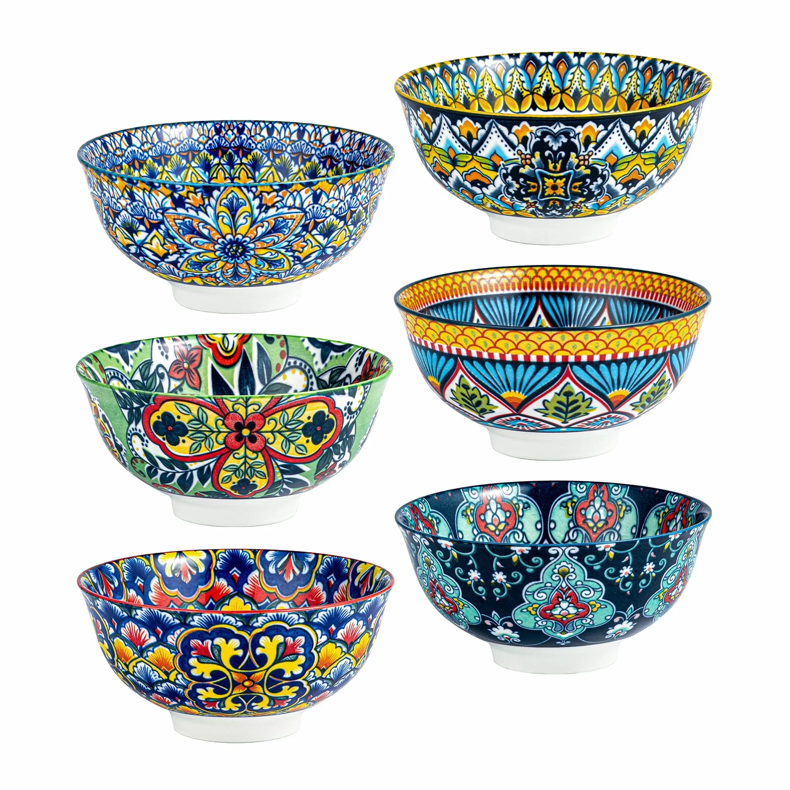 HENXFEN LEAD Porcelanowe miski na płatki śniadaniowe, zupy, lody, desery itp. kolorowe, 6 sztuk, styl boho