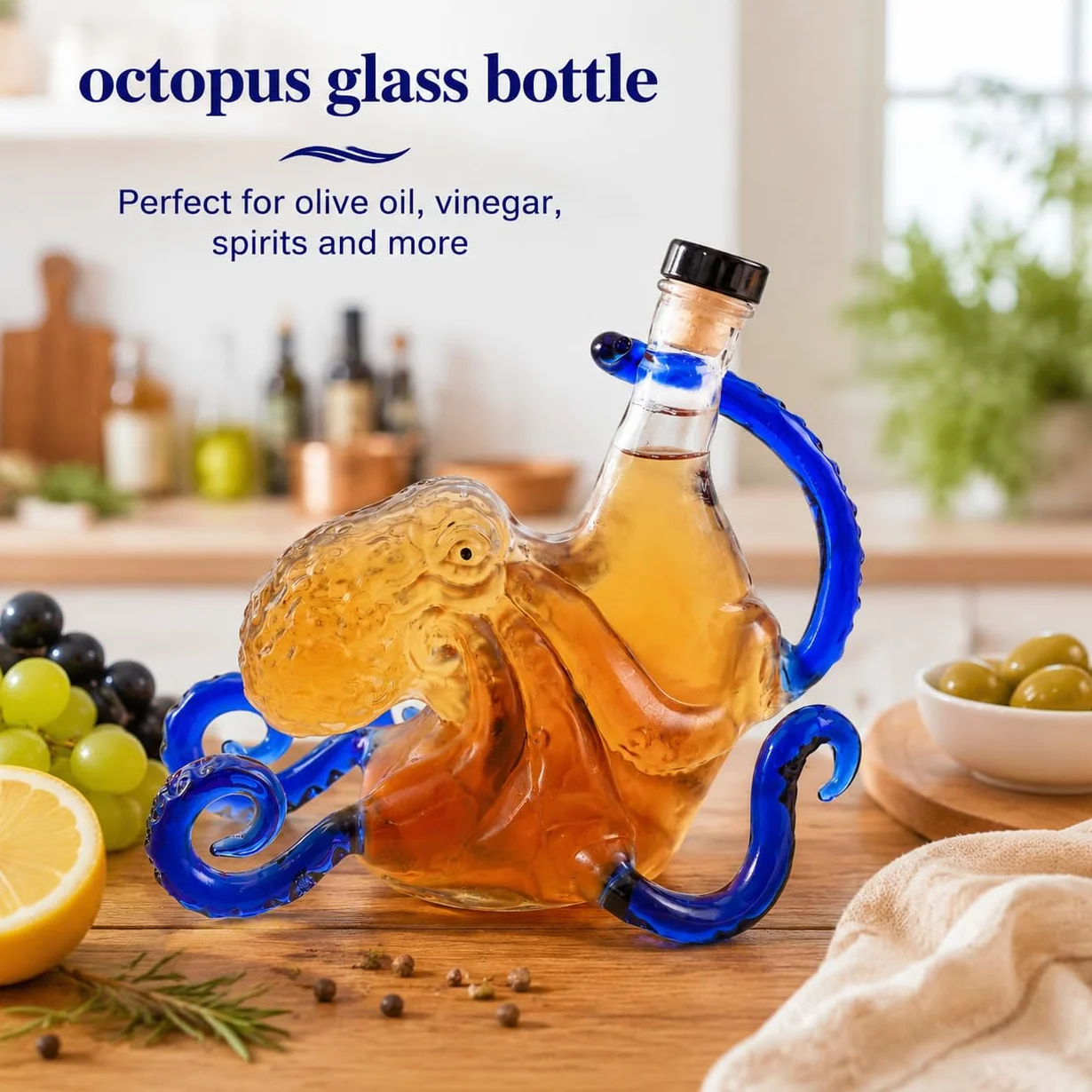 Octopus szklana karafka 350 ml, butelka na alkohol morski, borokrzemowa karafka do whisky, dekoracyjna rzeźba barowa, prezent dla miłośników domu i marynarki
