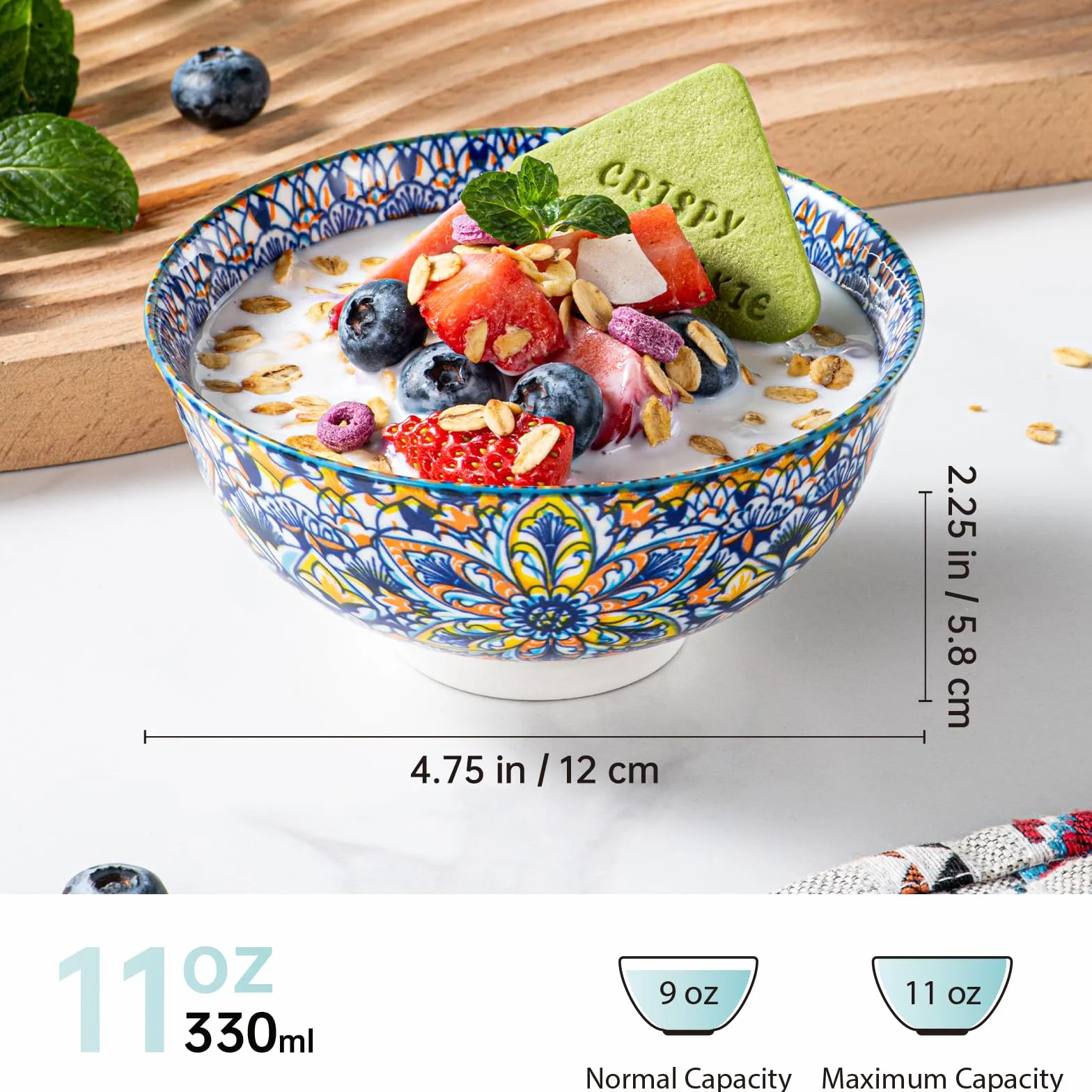 HENXFEN LEAD Porcelanowe miski na płatki śniadaniowe, zupy, lody, desery itp. kolorowe, 6 sztuk, styl boho