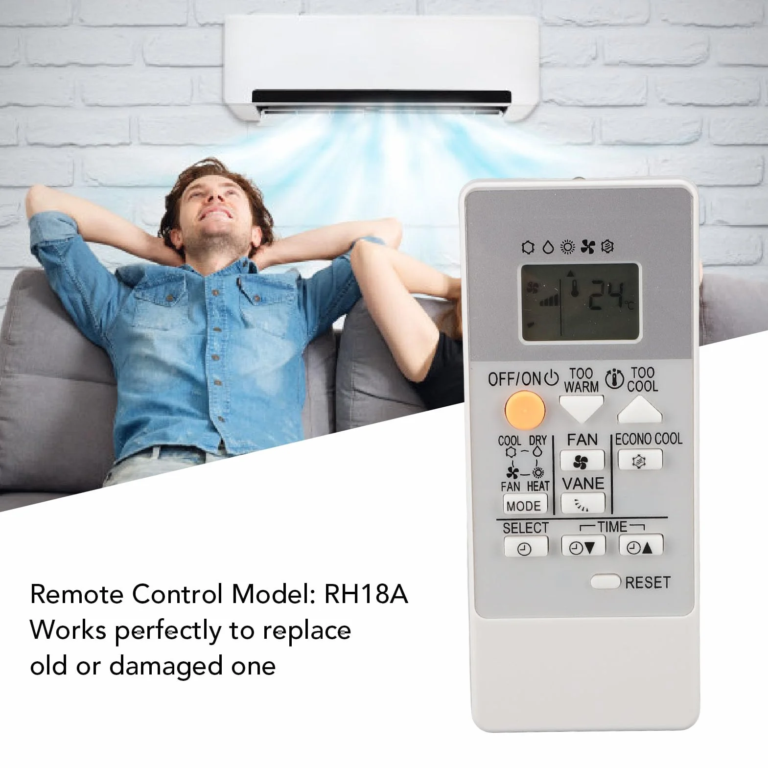 RH18A Wymiana Zdalnego Sterowania AC dla Elektrycznego Klimatyzatora MSZ HR25VF MSZ HR35VF MSZ HR42VF MSZ HR50VF, z Wyświetlaczem LCD i Wszystkimi Funkcjami